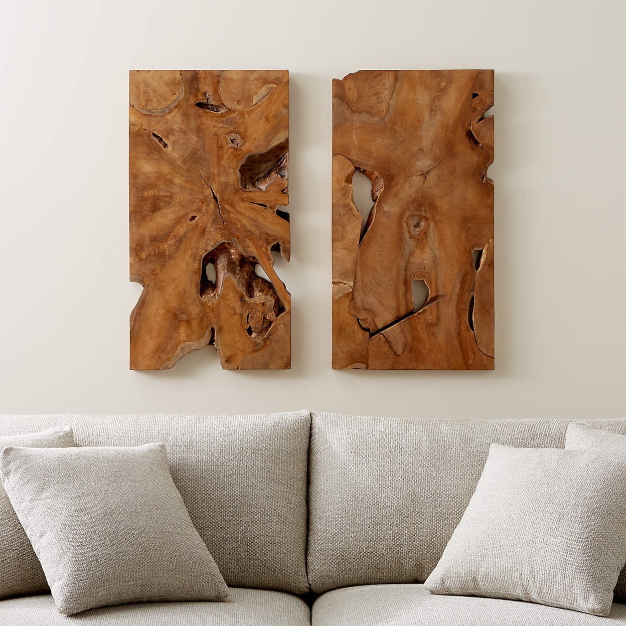 "Slice" Teak Wall Art, Set of 2