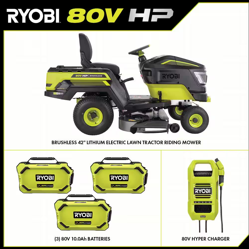 80V HP Brushless 42 In. Battery Electric Cordless Riding Lawn Tractor with (3) 80V 10Ah Batteries and Charger - image 4