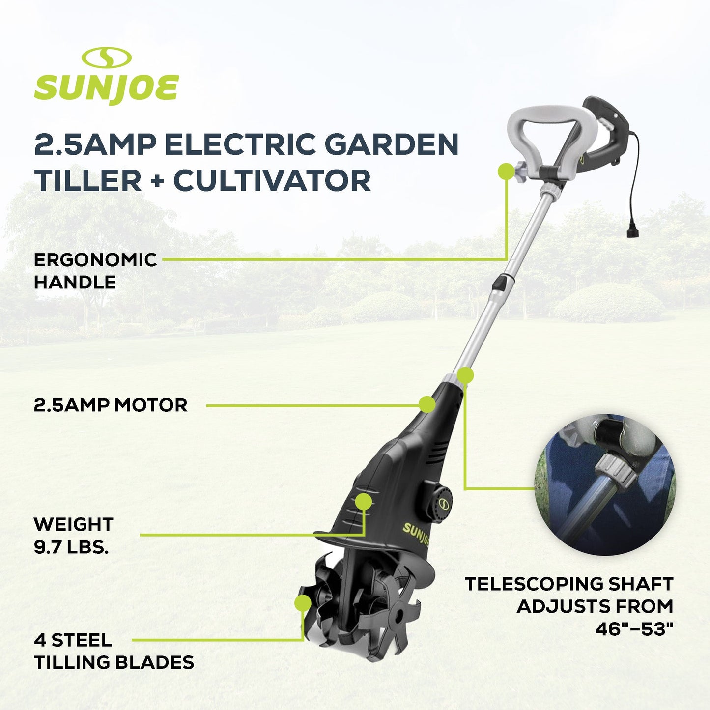 Sun Joe Electric Corded Garden Cultivator, 2.5 Amp Motor & Steel Blades, TJ599E — image 3