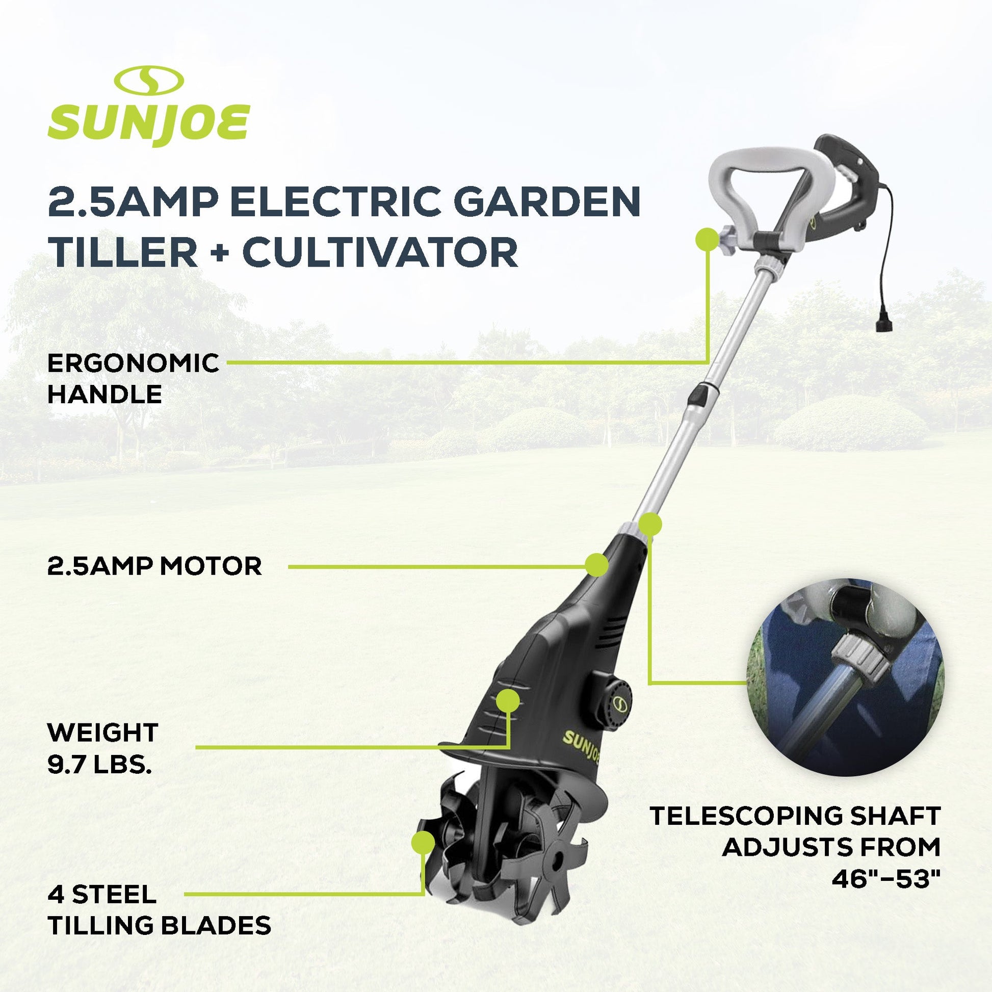 Sun Joe Electric Corded Garden Cultivator, 2.5 Amp Motor & Steel Blades, TJ599E — image 3