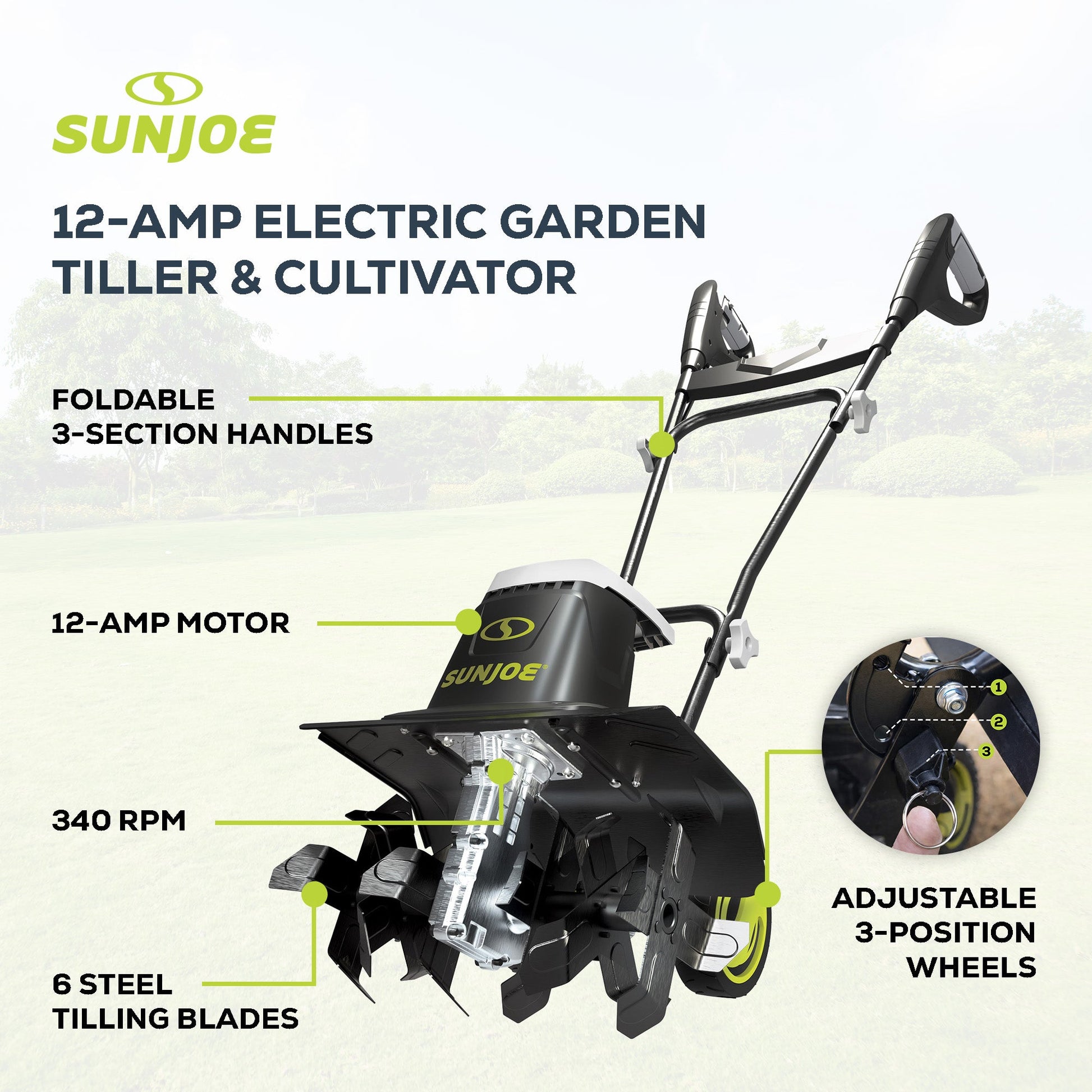 Sun Joe Electric Garden Tiller Cultivator, Steel Tines, 12 Amp, 16", TJ603E — image 3