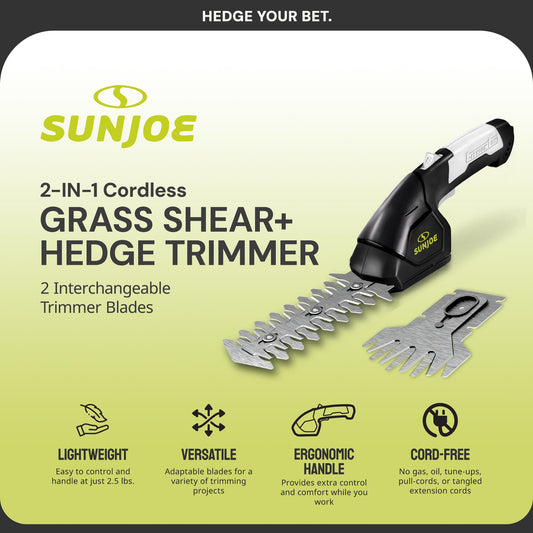 Sun Joe 2 in 1 Cordless Handheld Grass Shear and Hedge Trimmer, 7.2-Volt, Black — image 2