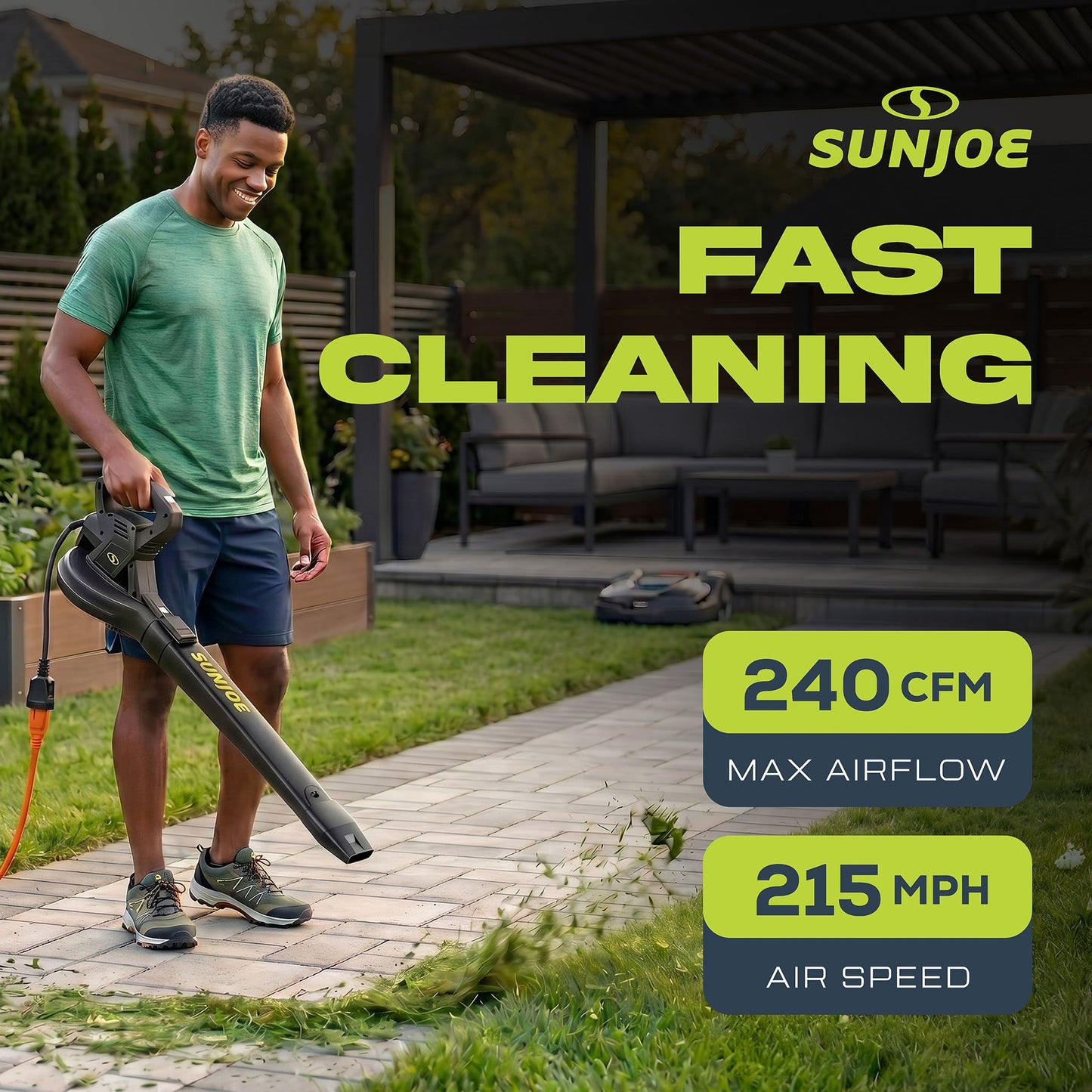 Sun Joe SBJ601E 120V 2-Speed Electric All-Purpose Blower with 100A Motor, 215 MPH Air Speed, and 240 CFM Airflow, Includes Concentrator Nozzle — image 2