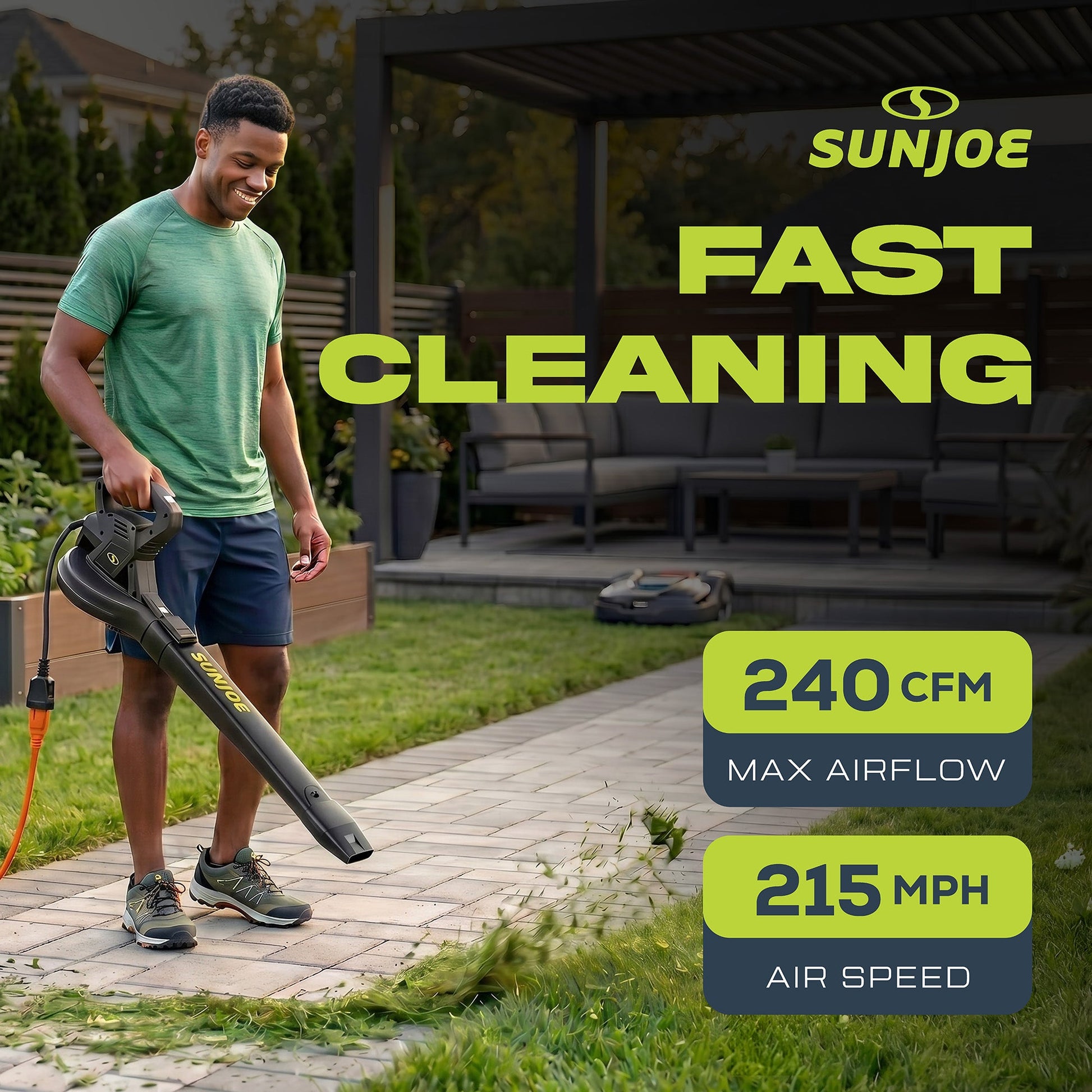 Sun Joe SBJ601E 120V 2-Speed Electric All-Purpose Blower with 100A Motor, 215 MPH Air Speed, and 240 CFM Airflow, Includes Concentrator Nozzle — image 2