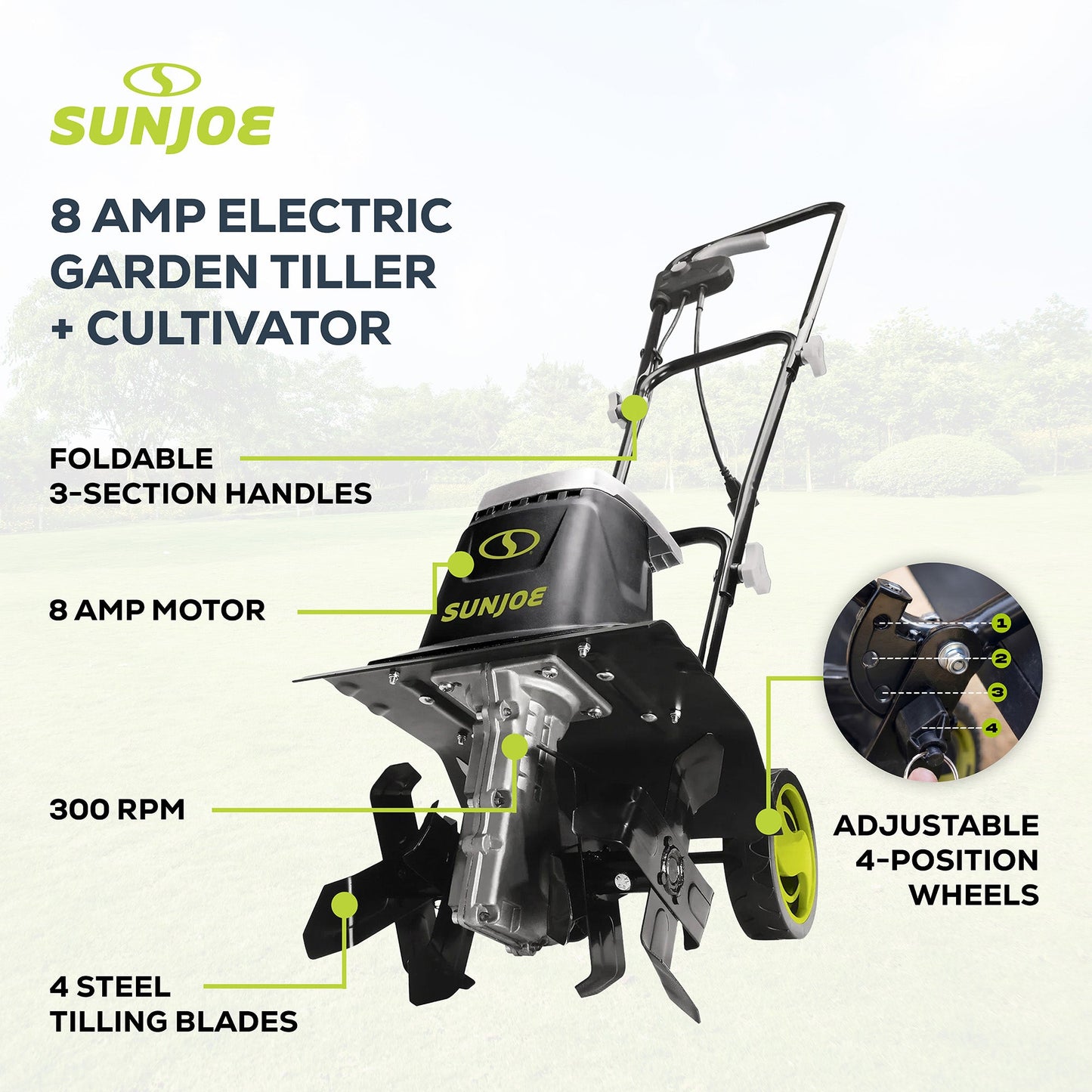 Sun Joe Electric Garden Tiller/Cultivator, 3 Position Height Adjustment, TJ602E — image 3
