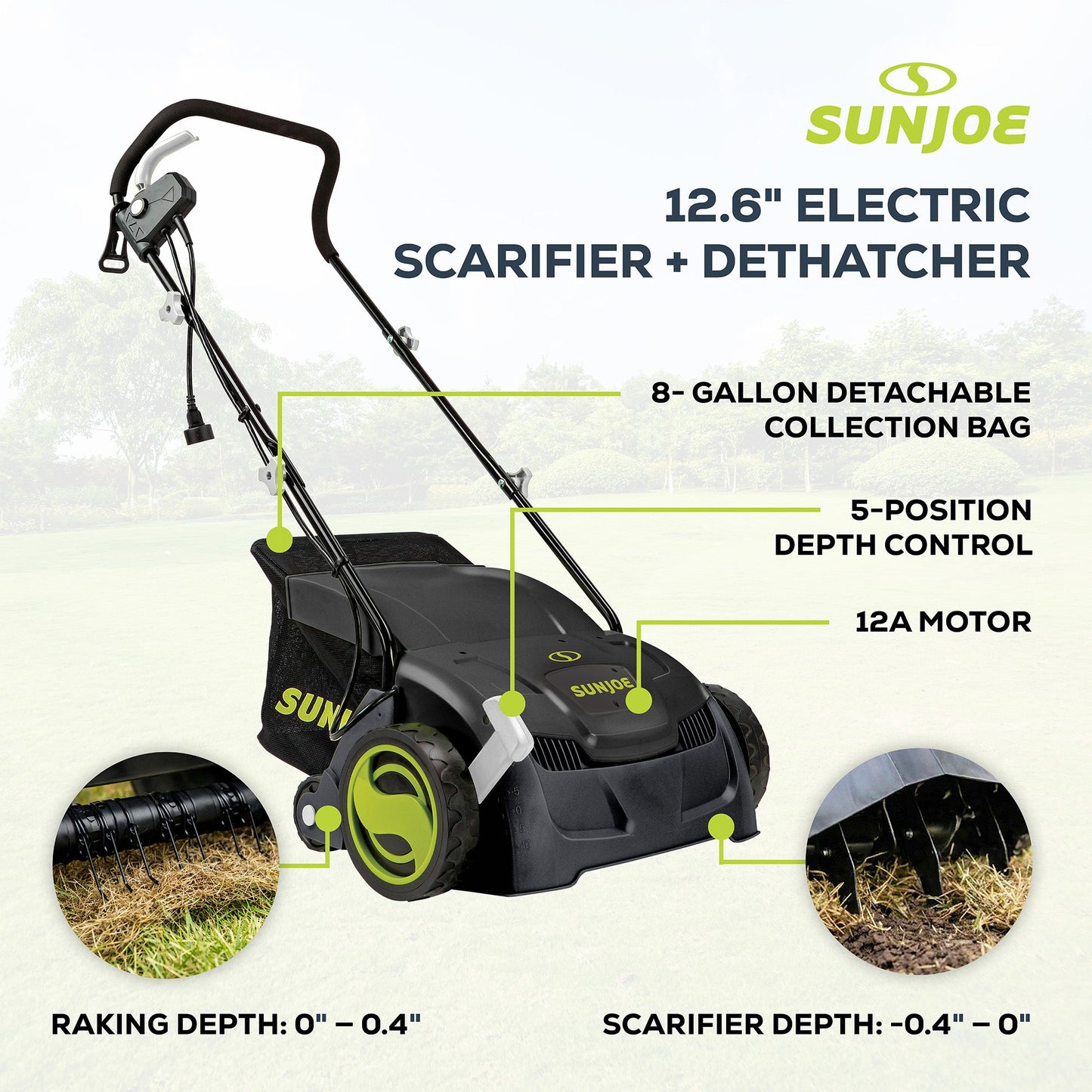 Sun Joe 12 Amp Electric Dethatcher/Scarifier, Lawn Equipment, 8 Gal Bag, AJ801E — image 3