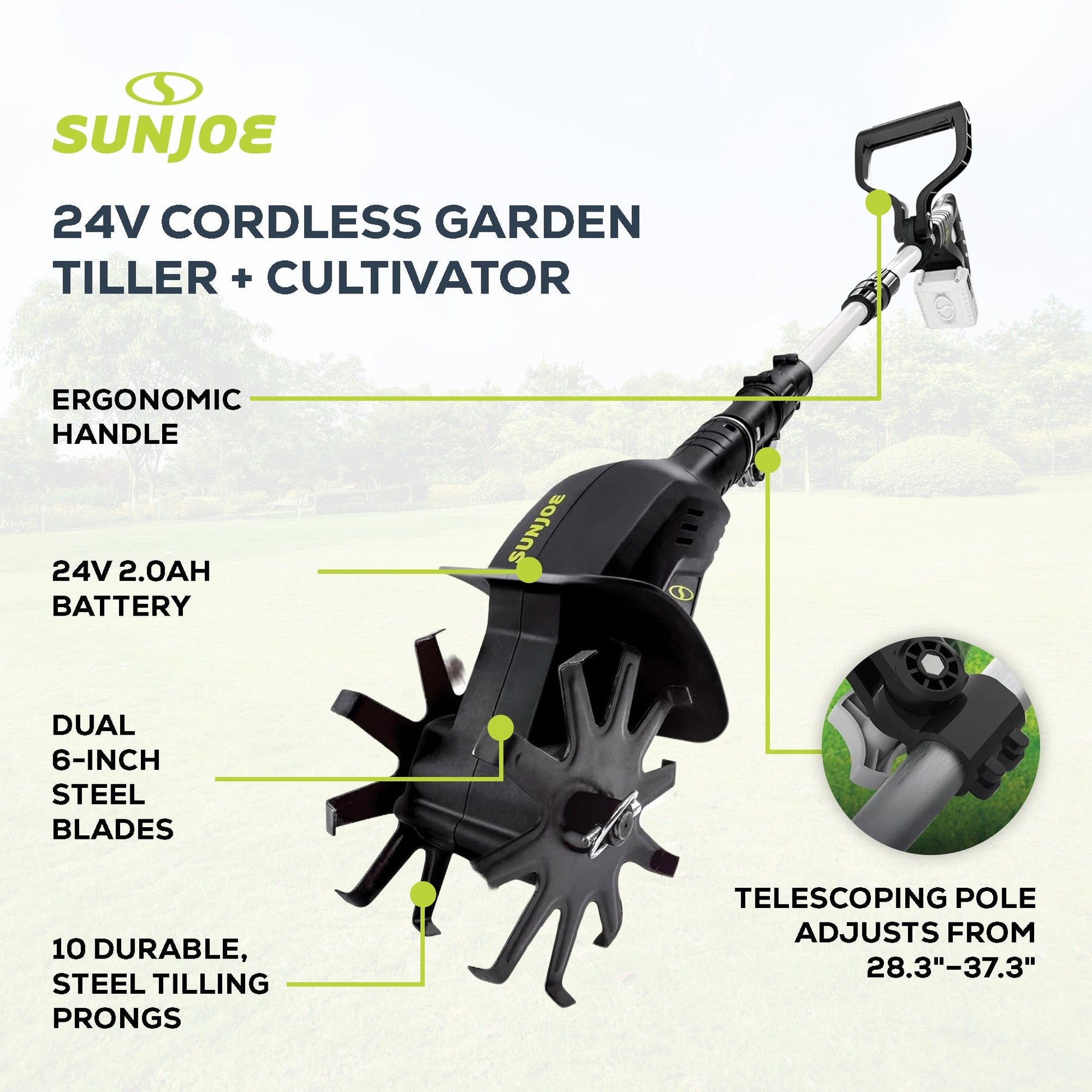 Sun Joe 24V Cordless Garden Tiller Cultivator Accessory Kit, Black, 24V-TLR-LTE — image 3