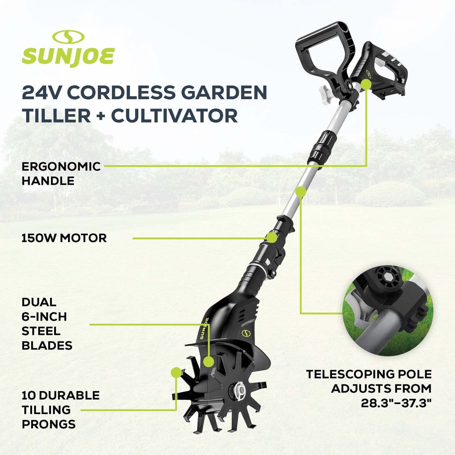 Sun Joe 24V IONMAX Cordless Garden Tiller + Cultivator (Tool Only), 24V-TLR-CT — image 3