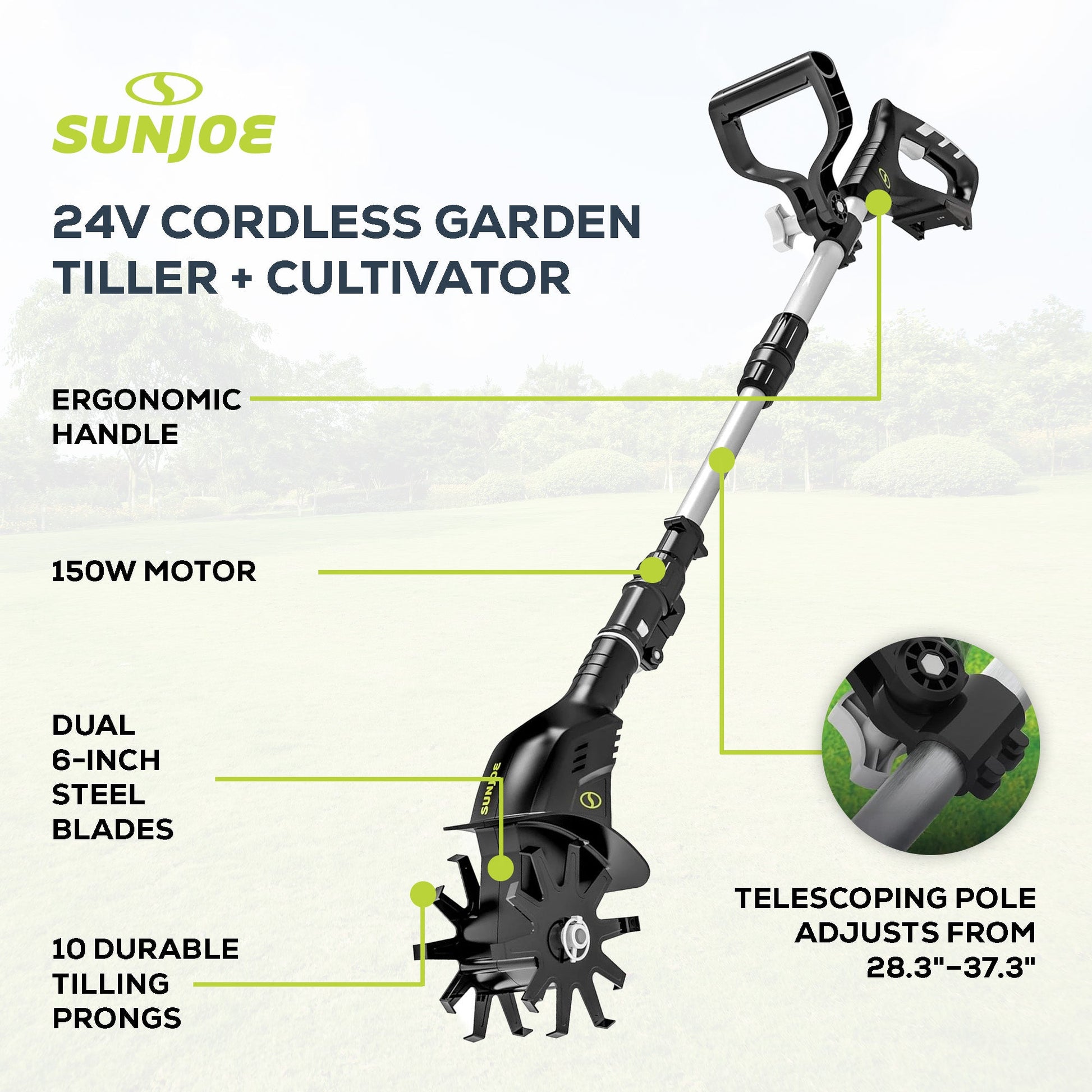 Sun Joe 24V IONMAX Cordless Garden Tiller + Cultivator (Tool Only), 24V-TLR-CT — image 3