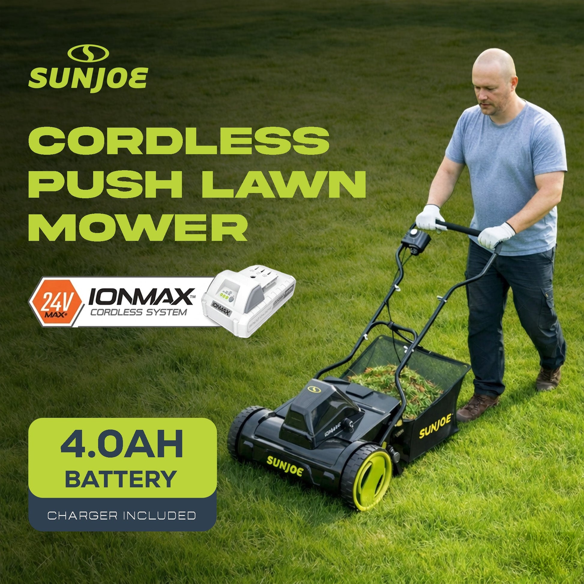 Sun Joe Cordless Push Reel Mower, 15” Yard Trimmer w/ Collection Bag, 24V-CRLM15 — image 5