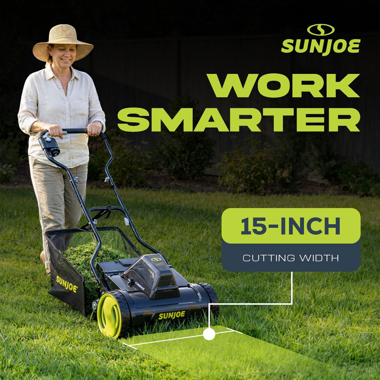 Sun Joe Cordless Push Reel Mower, 15” Yard Trimmer w/ Collection Bag, 24V-CRLM15 — image 2
