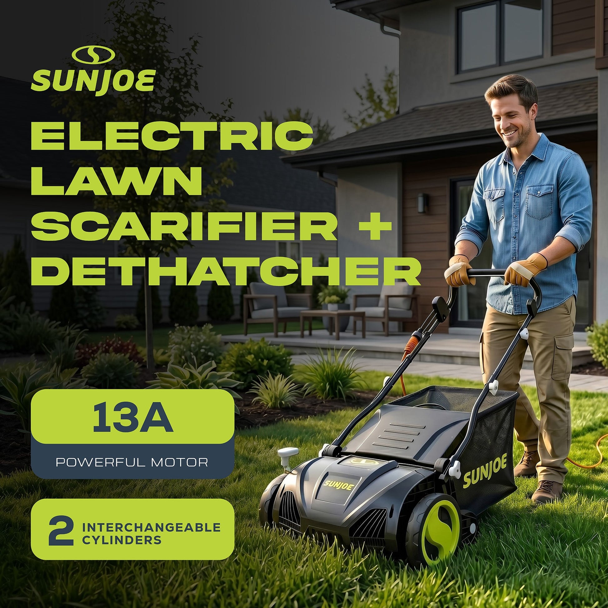 Sun Joe 15" Electric Dethatcher Scarifier with 13.2 Gallon Bag, 13 Amp, AJ805E — image 4