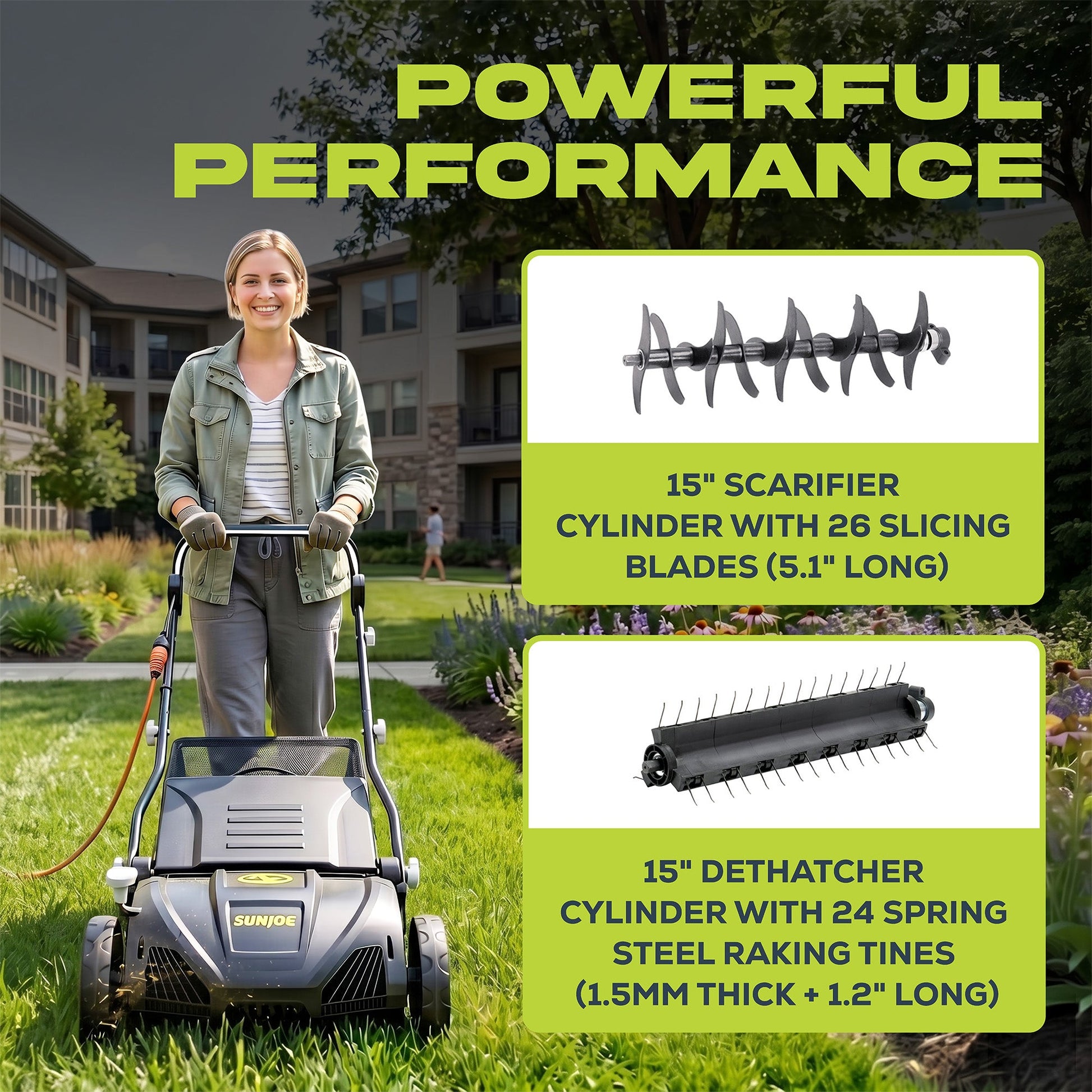 Sun Joe 15" Electric Dethatcher Scarifier with 13.2 Gallon Bag, 13 Amp, AJ805E — image 5