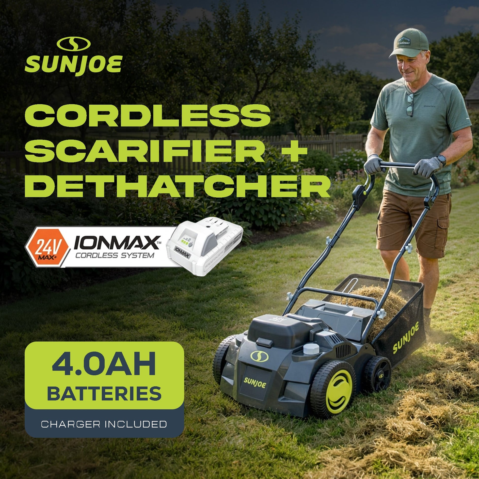 Sun Joe Cordless Scarifier/Dethatcher, Brushless Motor, Batteries, 24V-X2-DTS15 — image 5