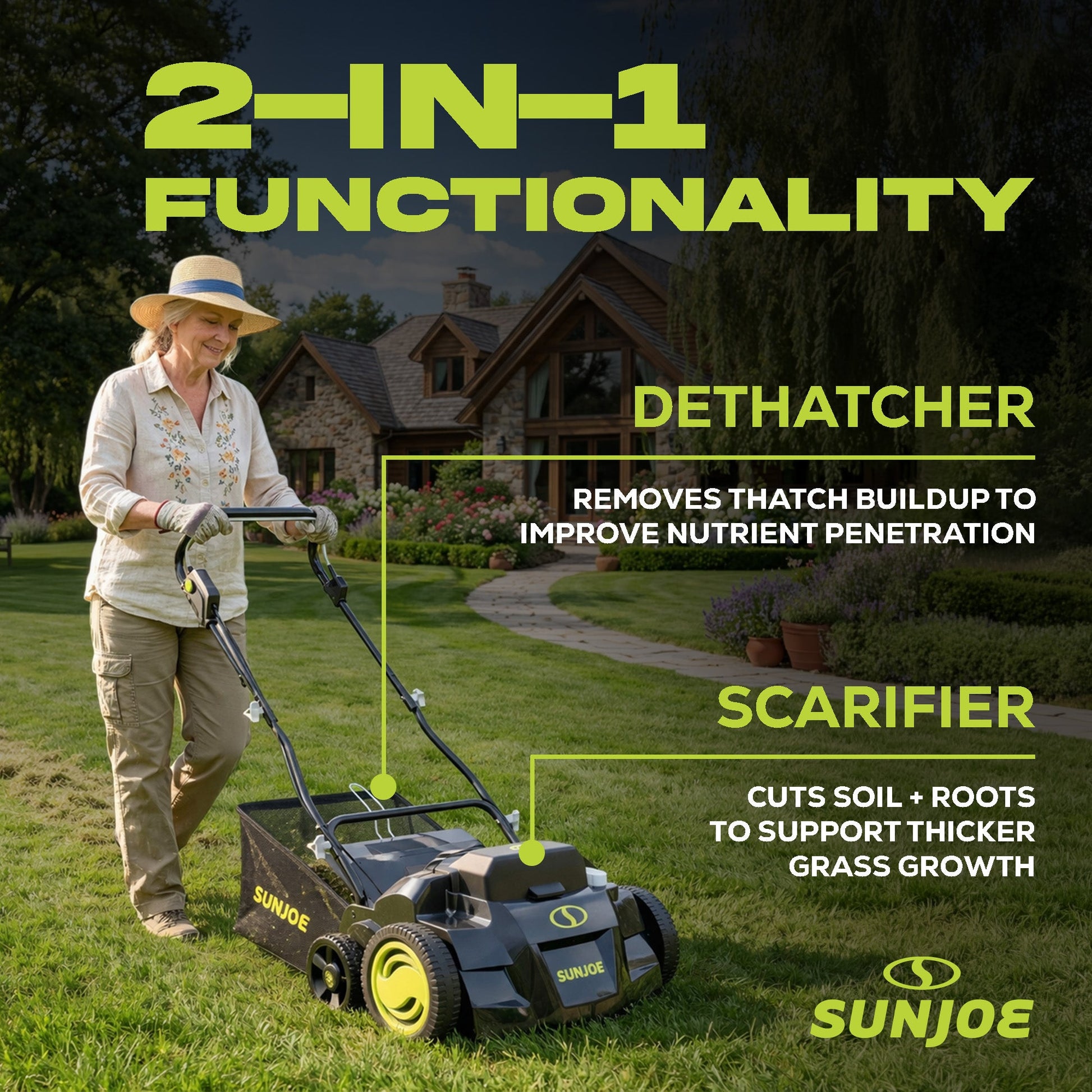 Sun Joe Cordless Scarifier/Dethatcher, Brushless Motor, Batteries, 24V-X2-DTS15 — image 2