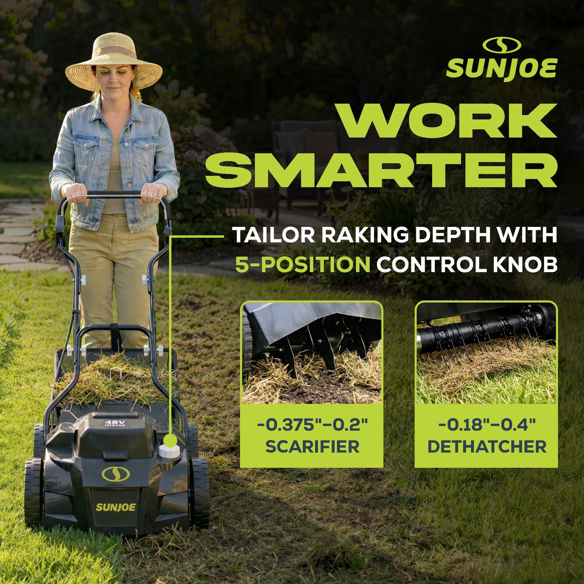 Sun Joe Cordless Scarifier/Dethatcher, Brushless Motor, Batteries, 24V-X2-DTS15 — image 3