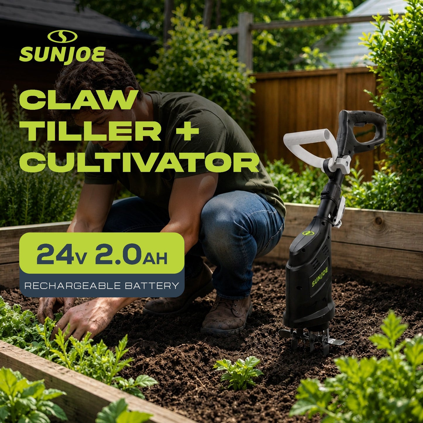 Sun Joe 24V Claw Tiller and Cultivator for Small Scale Gardening, 24V-CTLR-LTE — image 2