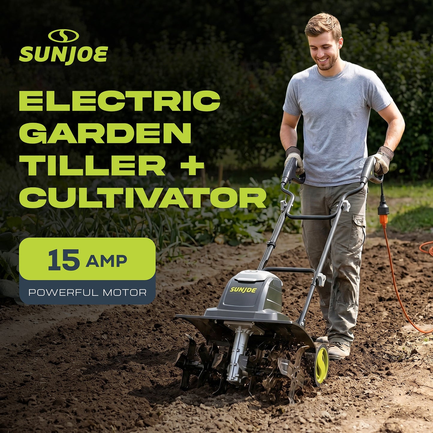 Sun Joe Electric Garden Tiller Cultivator, Steel Tines, 15 Amp, 15.7", TJ605E — image 2