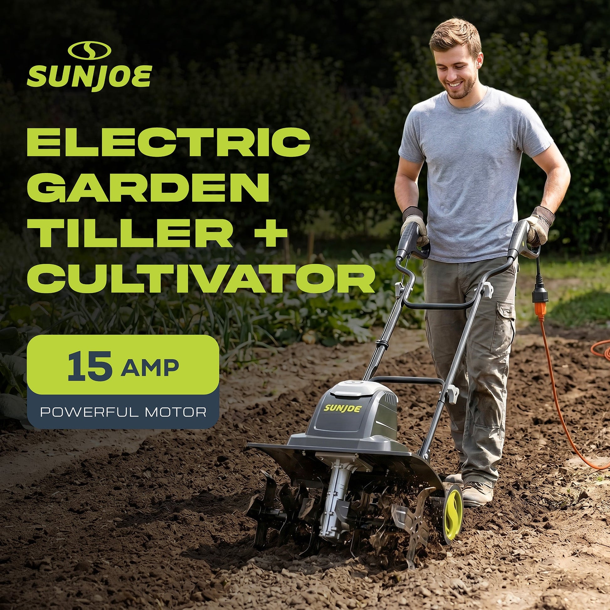 Sun Joe Electric Garden Tiller Cultivator, Steel Tines, 15 Amp, 15.7", TJ605E — image 2