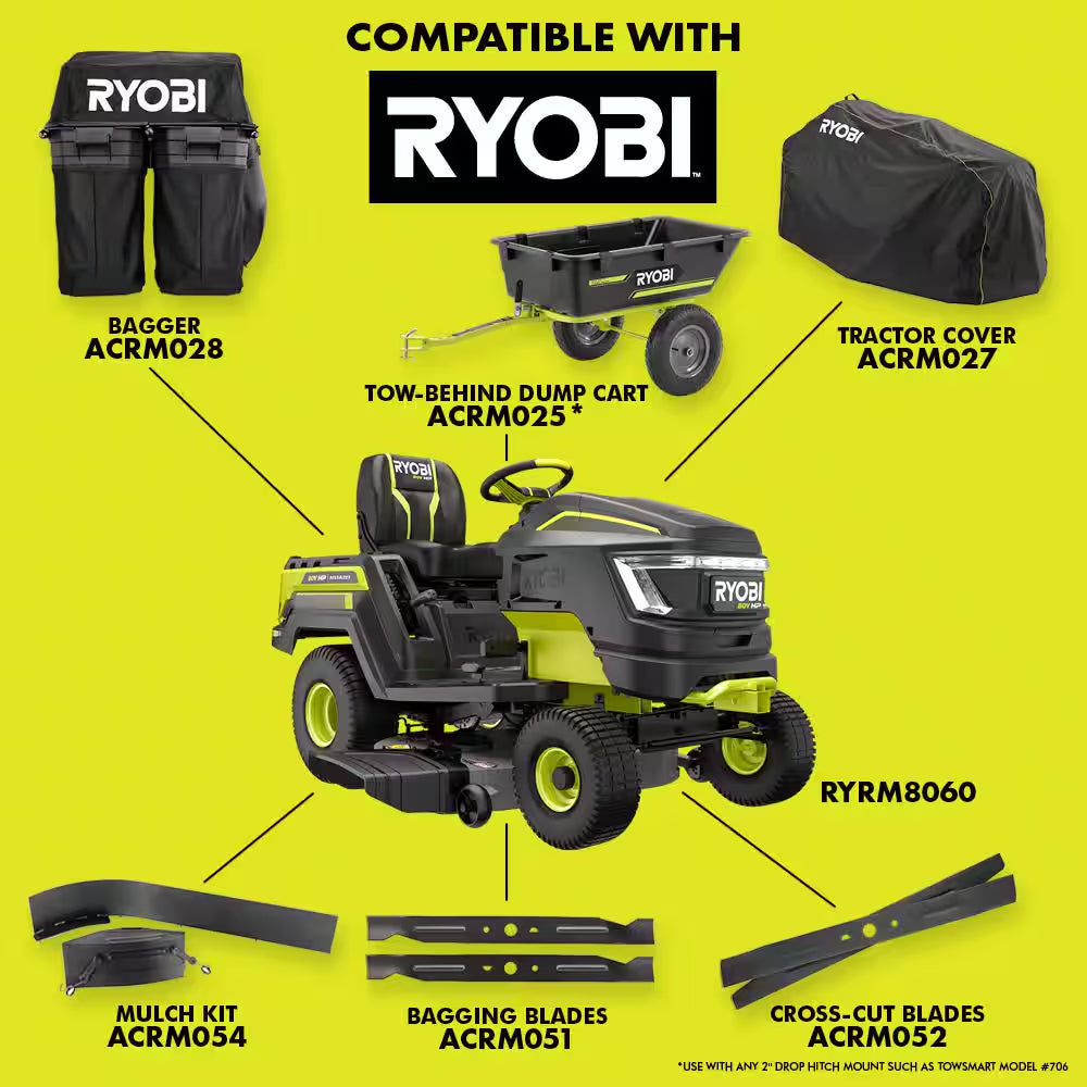 80V HP Brushless 42 In. Battery Electric Cordless Riding Lawn Tractor with (3) 80V 10Ah Batteries and Charger - image 12
