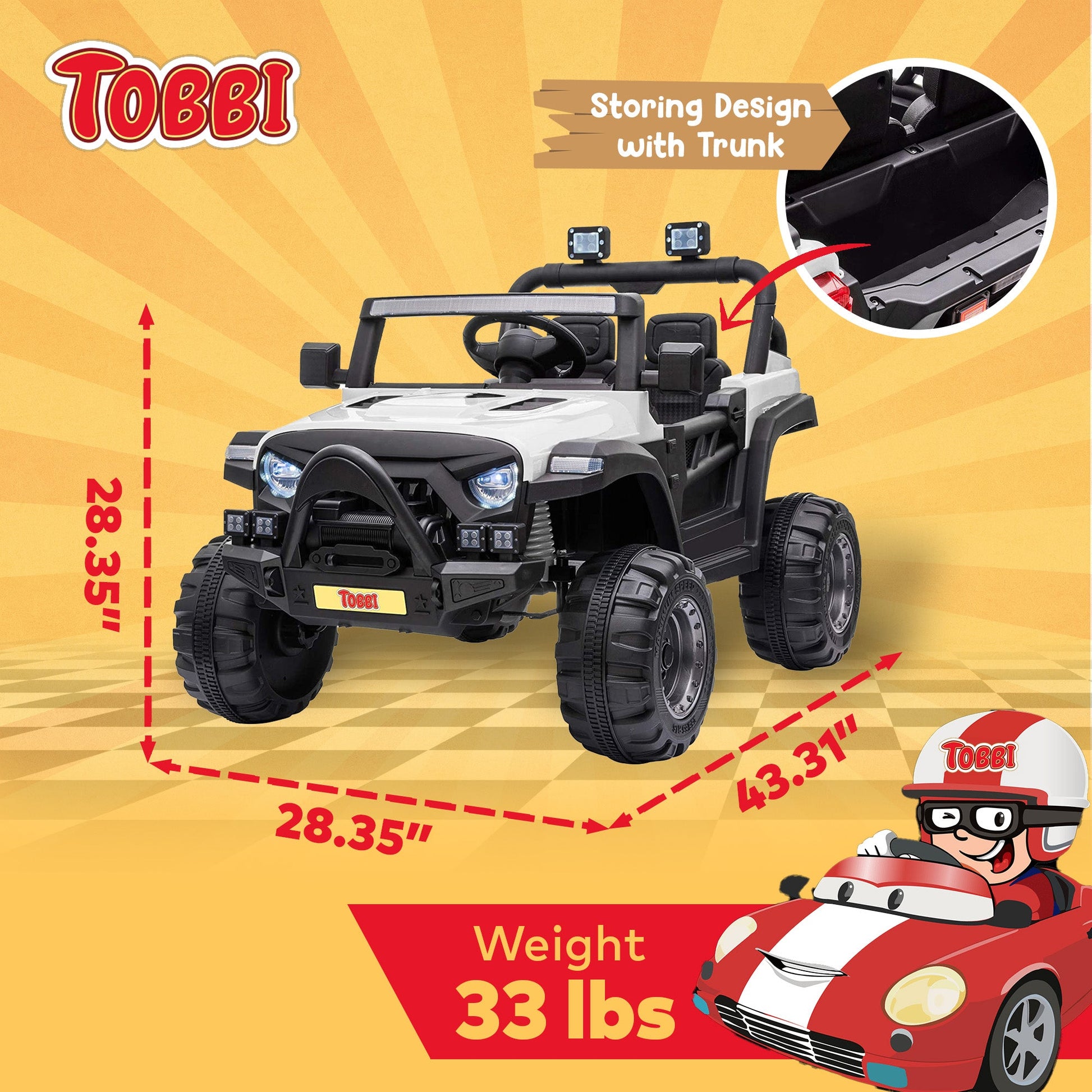 TOBBI 12 Volt Electric Remote Control Kids Toy Fun Vehicle Ride On Truck, White — image 3