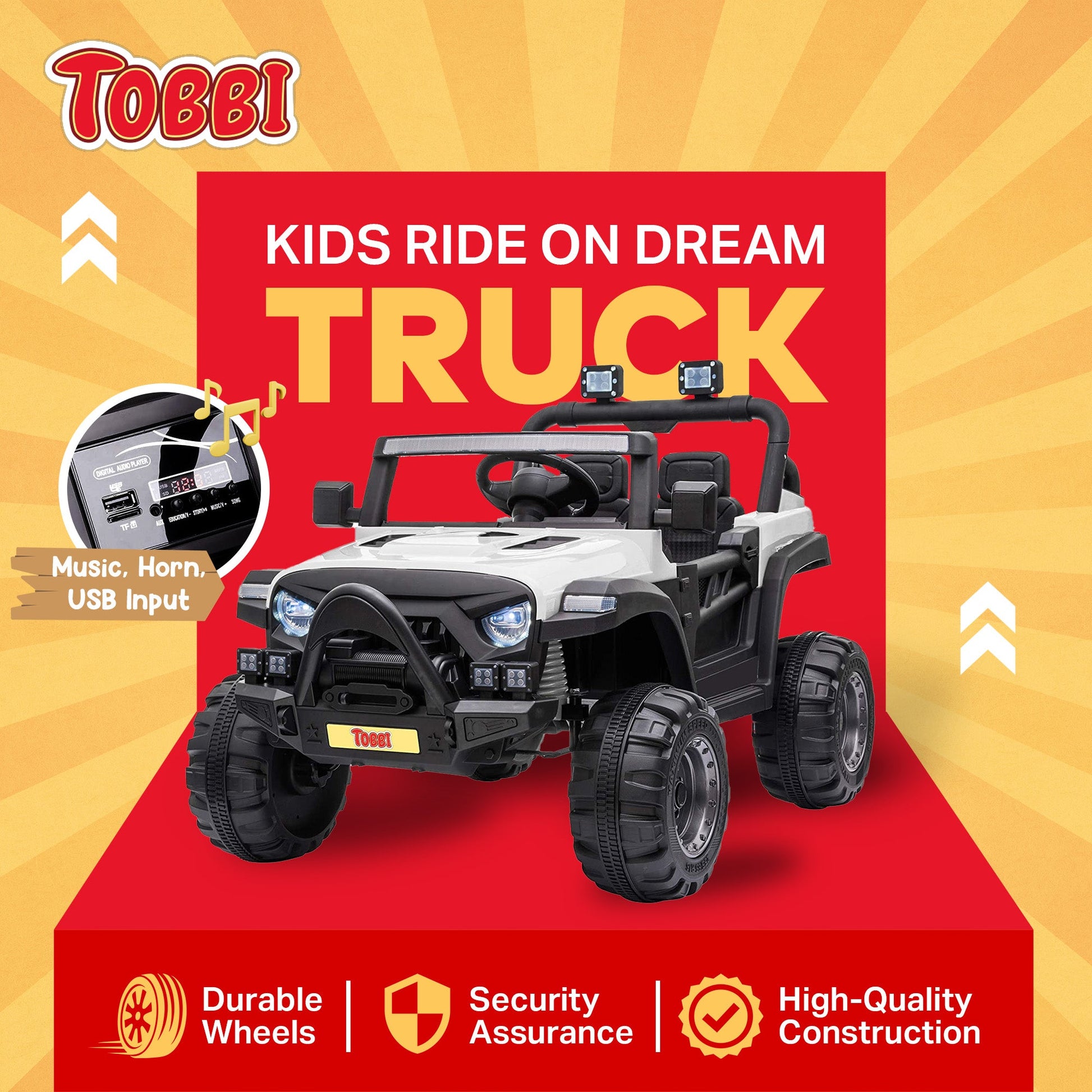 TOBBI 12 Volt Electric Remote Control Kids Toy Fun Vehicle Ride On Truck, White — image 2