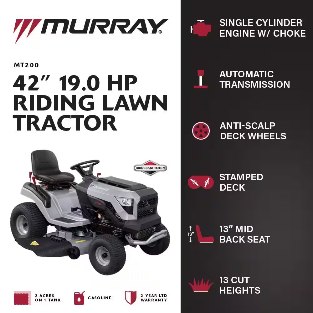 MT200 42 In. 19.0 HP 540Cc EX1900 Series Briggs and Stratton Engine Automatic Gas Riding Lawn Tractor Mower - image 2