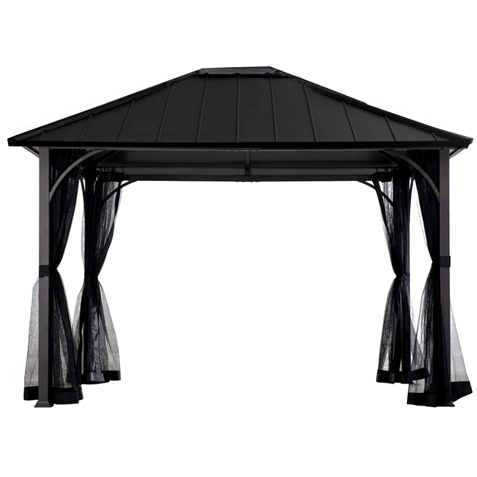 Sunjoy Hildreth 11 x 13 Foot Screened Gazebo Canopy Outdoor Pergola Tent, Black — image 6