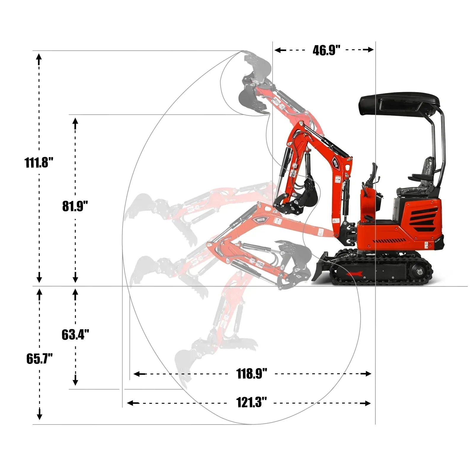 Mini Compact Excavator HONDA GX390 Engine, 65.7” Max. Digging Depth, 2280 LBS Operating Weight, MEC10 - image 9
