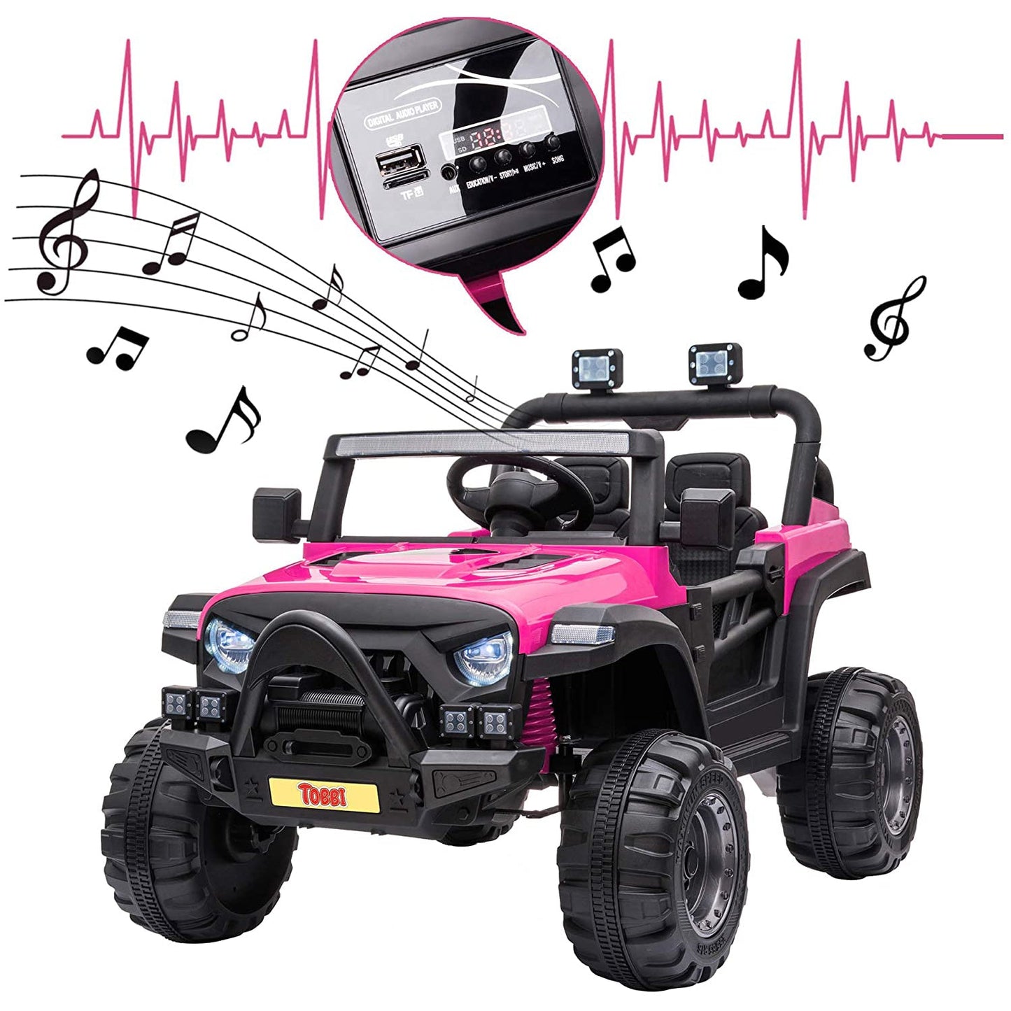 TOBBI 12 Volt Electric Remote Control Kids Toy Ride On Truck, Rose Red — image 2