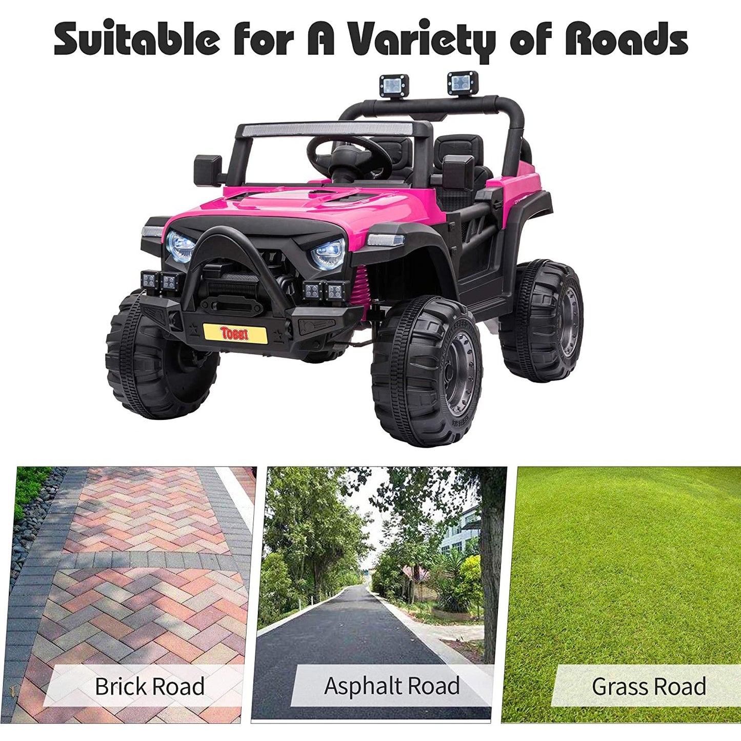 TOBBI 12 Volt Electric Remote Control Kids Toy Ride On Truck, Rose Red — image 4