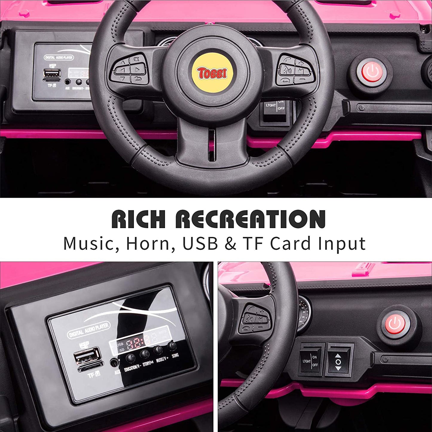 TOBBI 12 Volt Electric Remote Control Kids Toy Ride On Truck, Rose Red — image 8