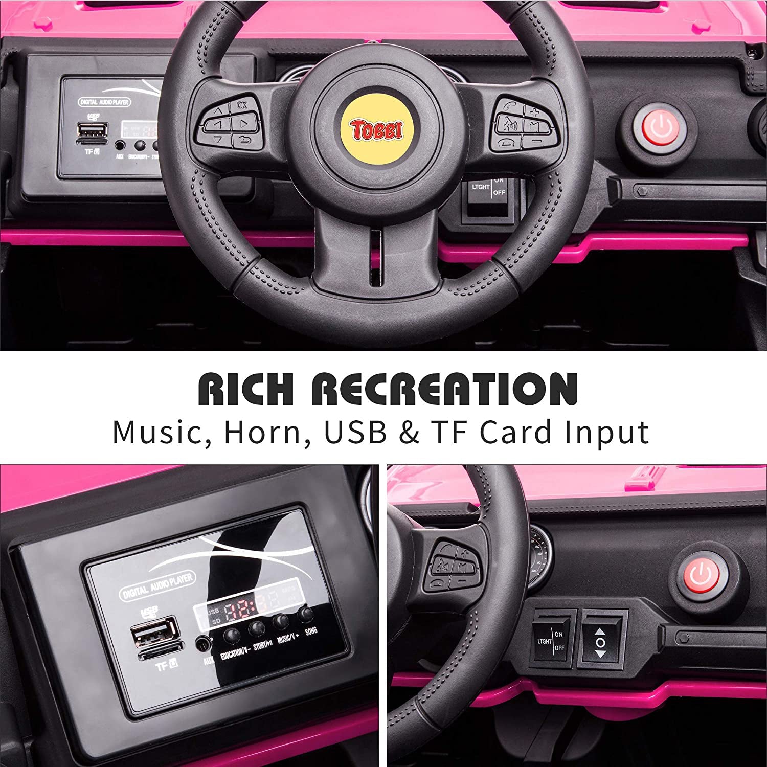 TOBBI 12 Volt Electric Remote Control Kids Toy Ride On Truck, Rose Red — image 8