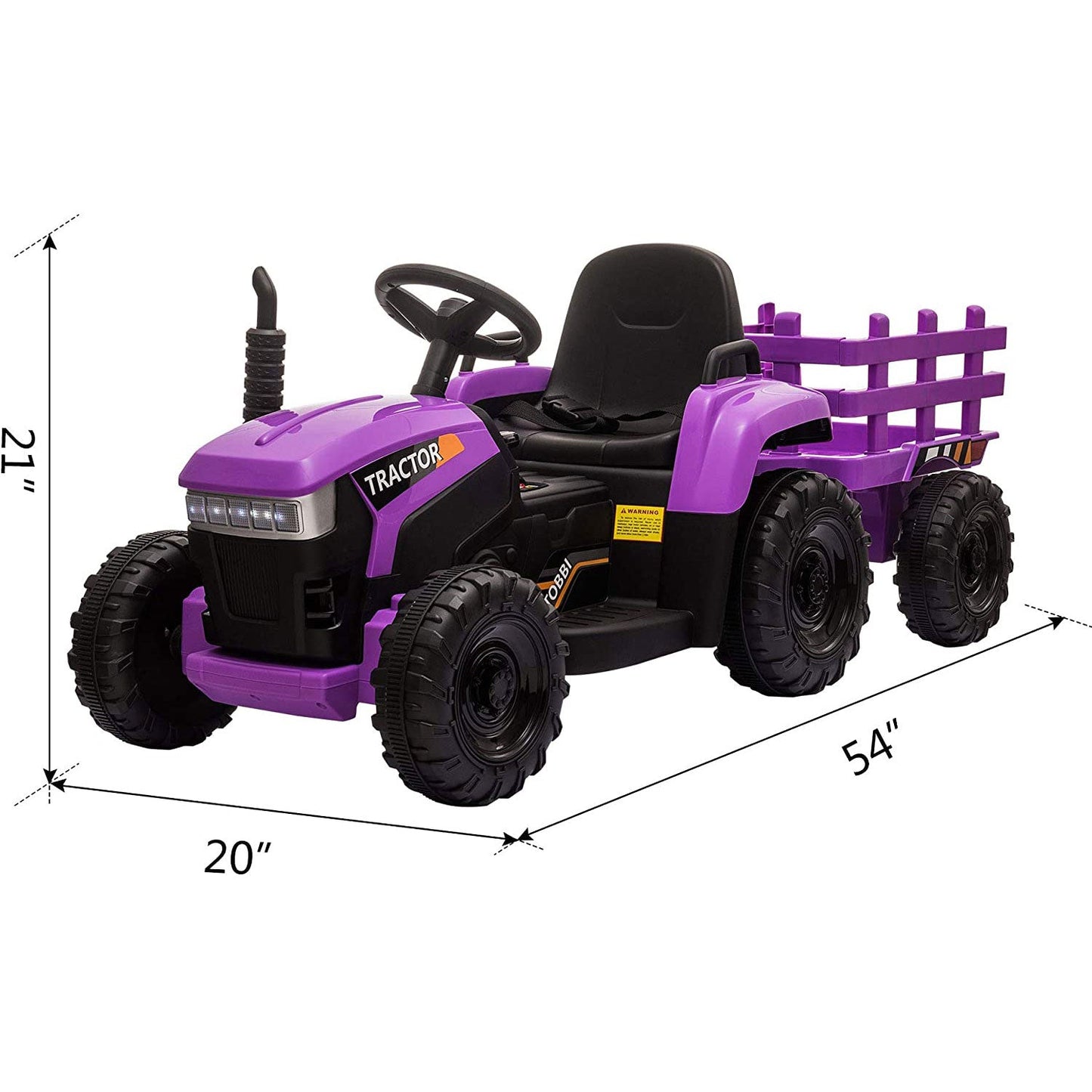 TOBBI 12V Kids Electric Battery-Powered Ride On Toy Tractor w/ Trailer, Purple — image 2