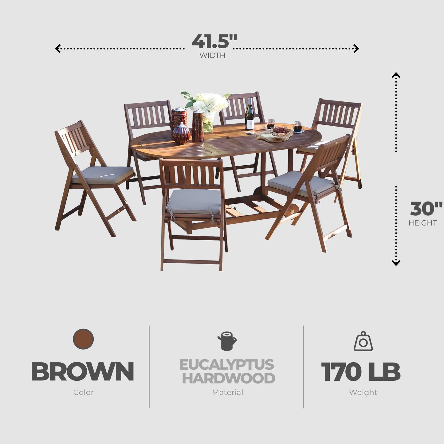Outdoor Interiors 7 Piece Fold and Store Eucalyptus Hardwood Outdoor Dining Set — image 3