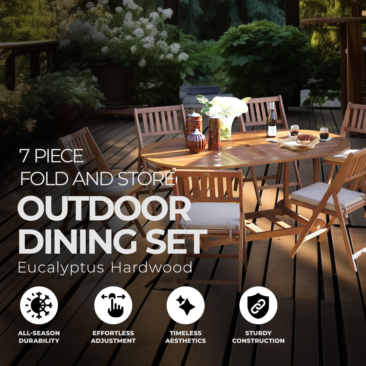 Outdoor Interiors 7 Piece Fold and Store Eucalyptus Hardwood Outdoor Dining Set — image 2