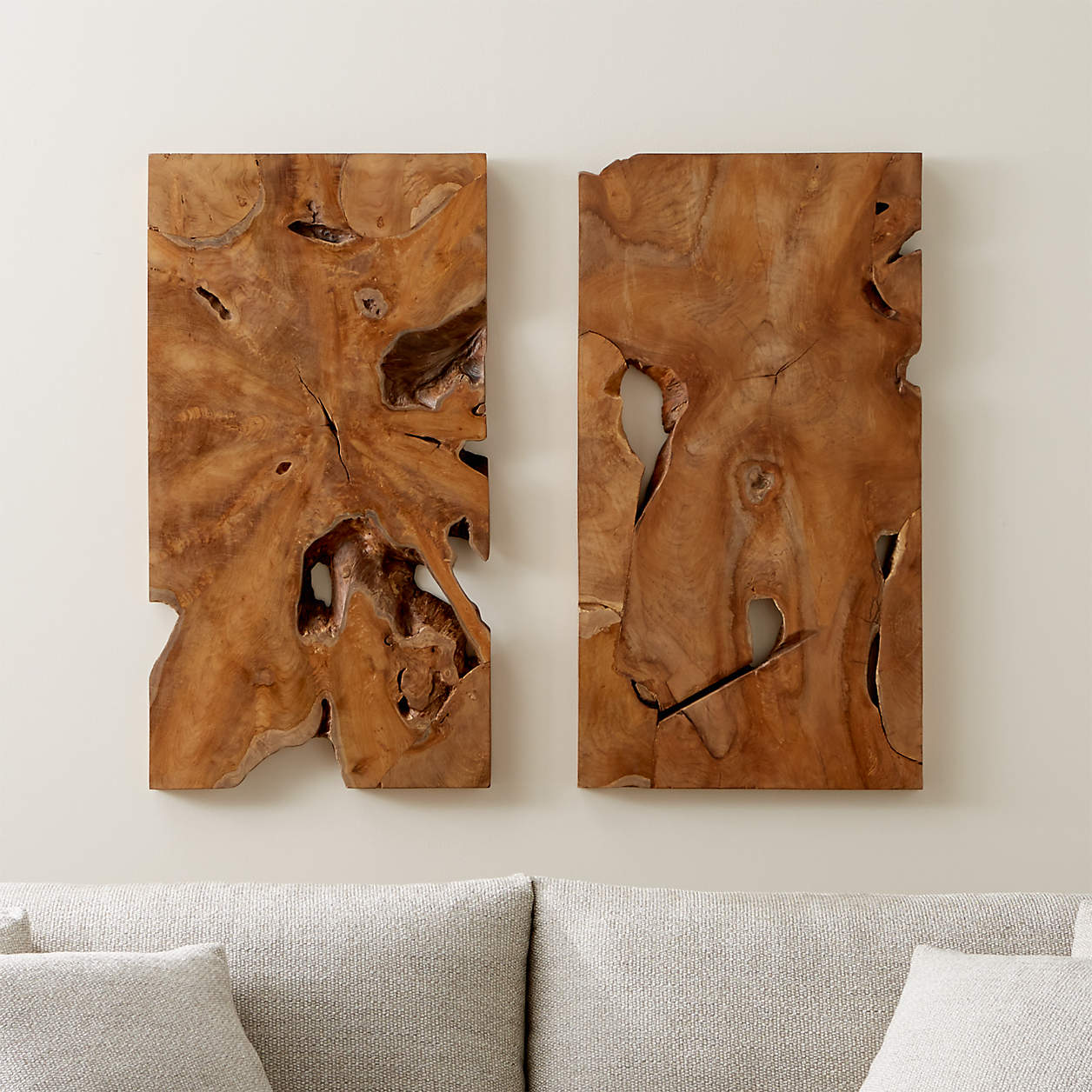 "Slice" Teak Wall Art, Set of 2