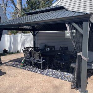 PURPLE LEAF Heavy Duty Garden Gazebo 3.65 x 4.85 m with Galvanised Steel Double Roof, Waterproof Metal Hardtop Gazebo with Side Curtain and Zipped Netting for All Weathers, Outdoor and Patio, Grey