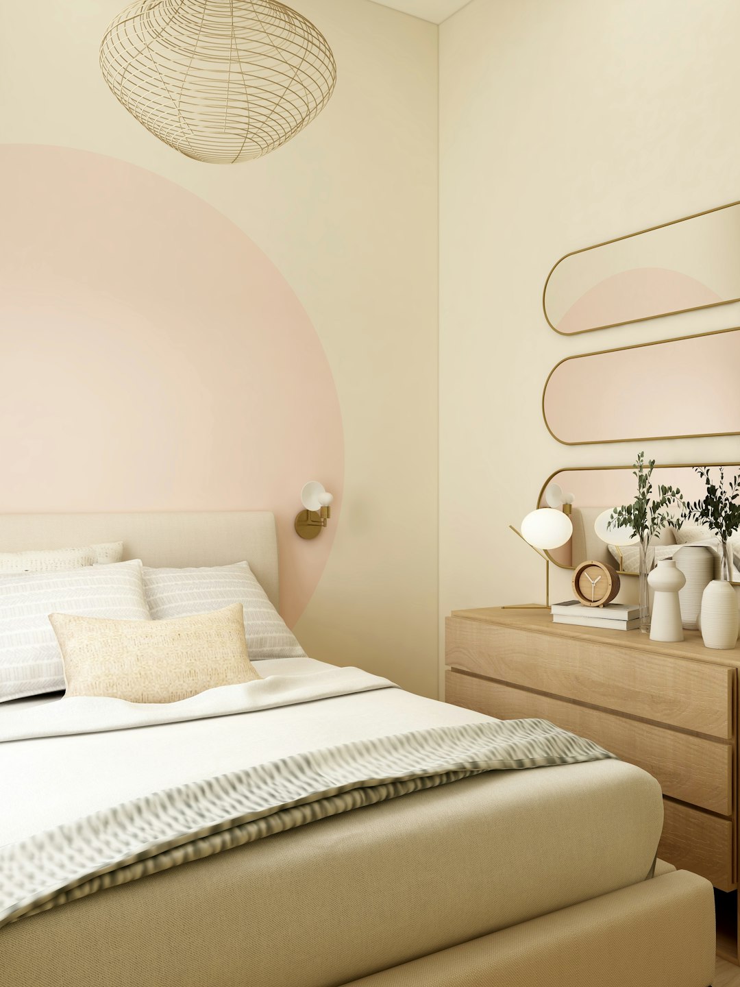 Modern bedroom with white bed linen