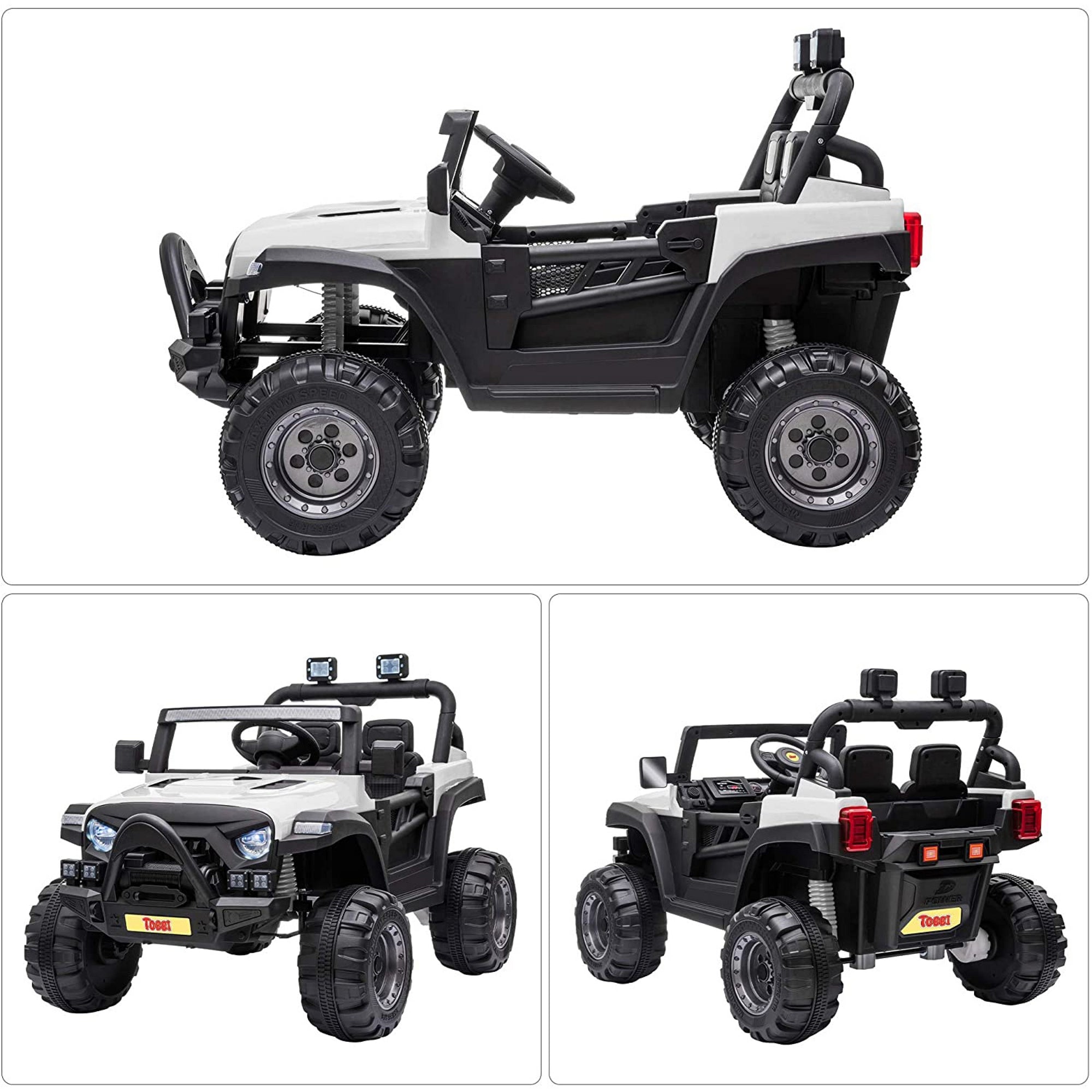 TOBBI 12 Volt Electric Remote Control Kids Toy Fun Vehicle Ride On Truck, White - Image 11