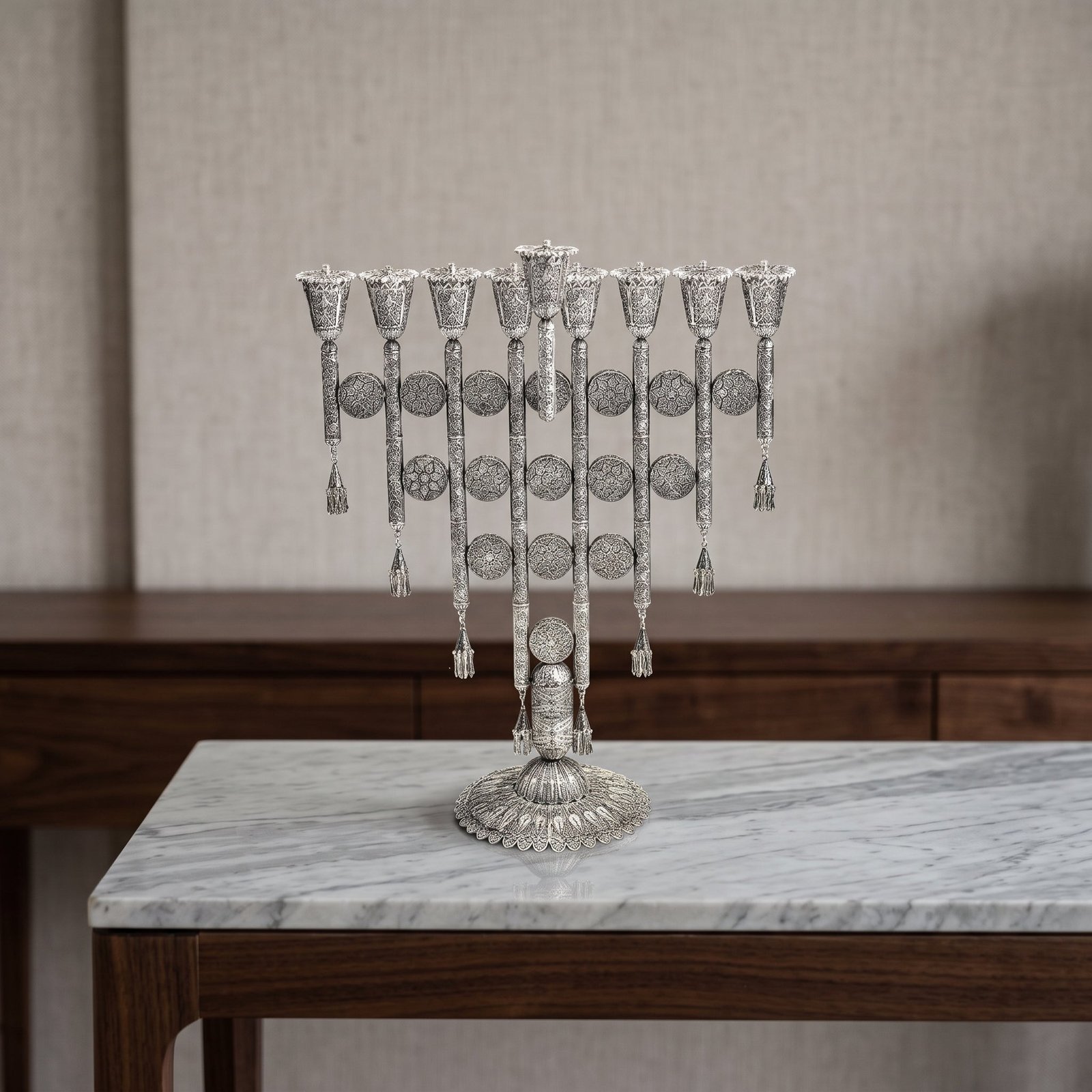 Big Yemenite Filigree Hanukkah Menorah | Handcrafted Jewish Hanukkiah | Elegant Judaica Gift - Image 3