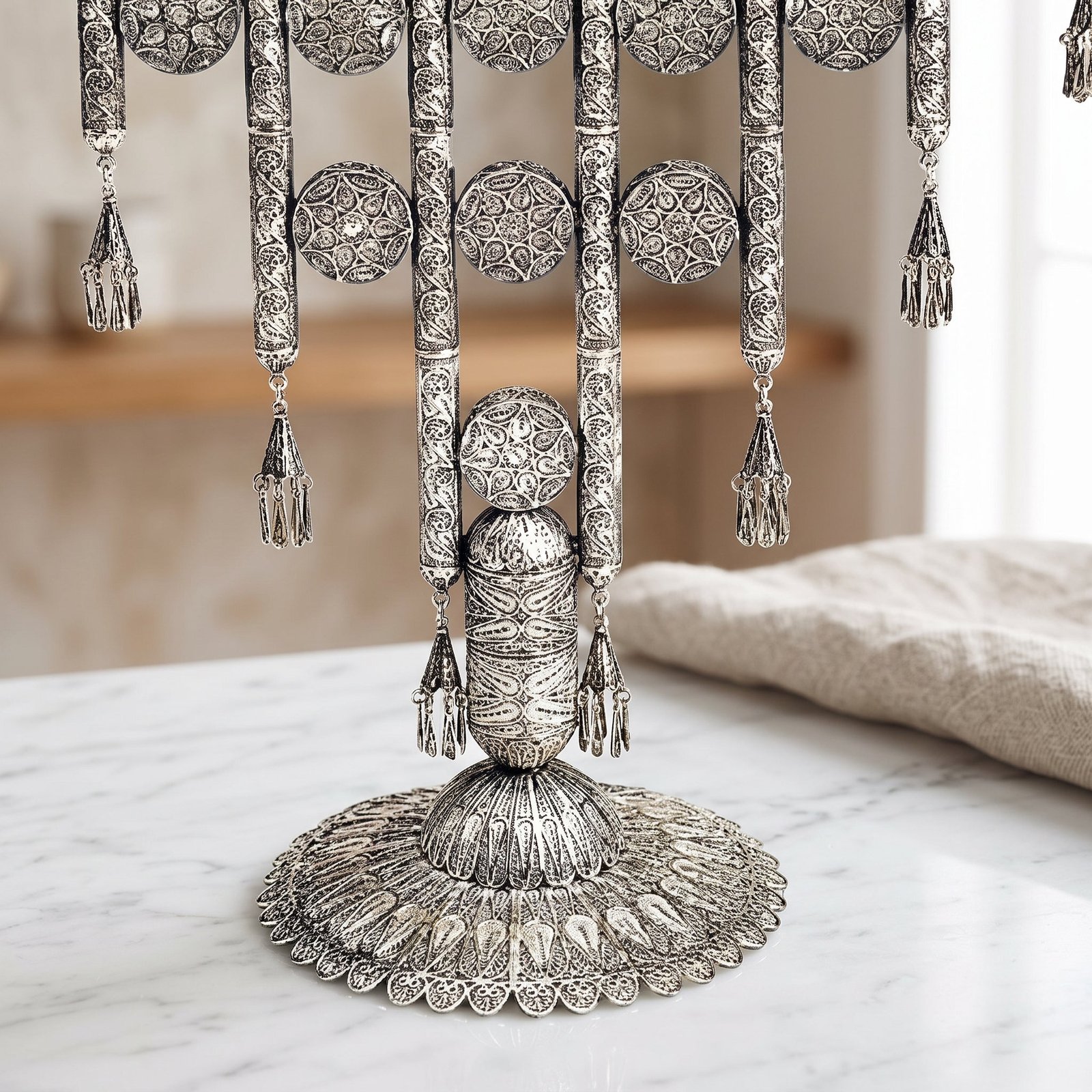 Big Yemenite Filigree Hanukkah Menorah | Handcrafted Jewish Hanukkiah | Elegant Judaica Gift - Image 2