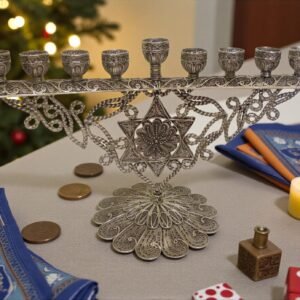 Sterling Silver Yemenite Filigree Hanukkah Menorah