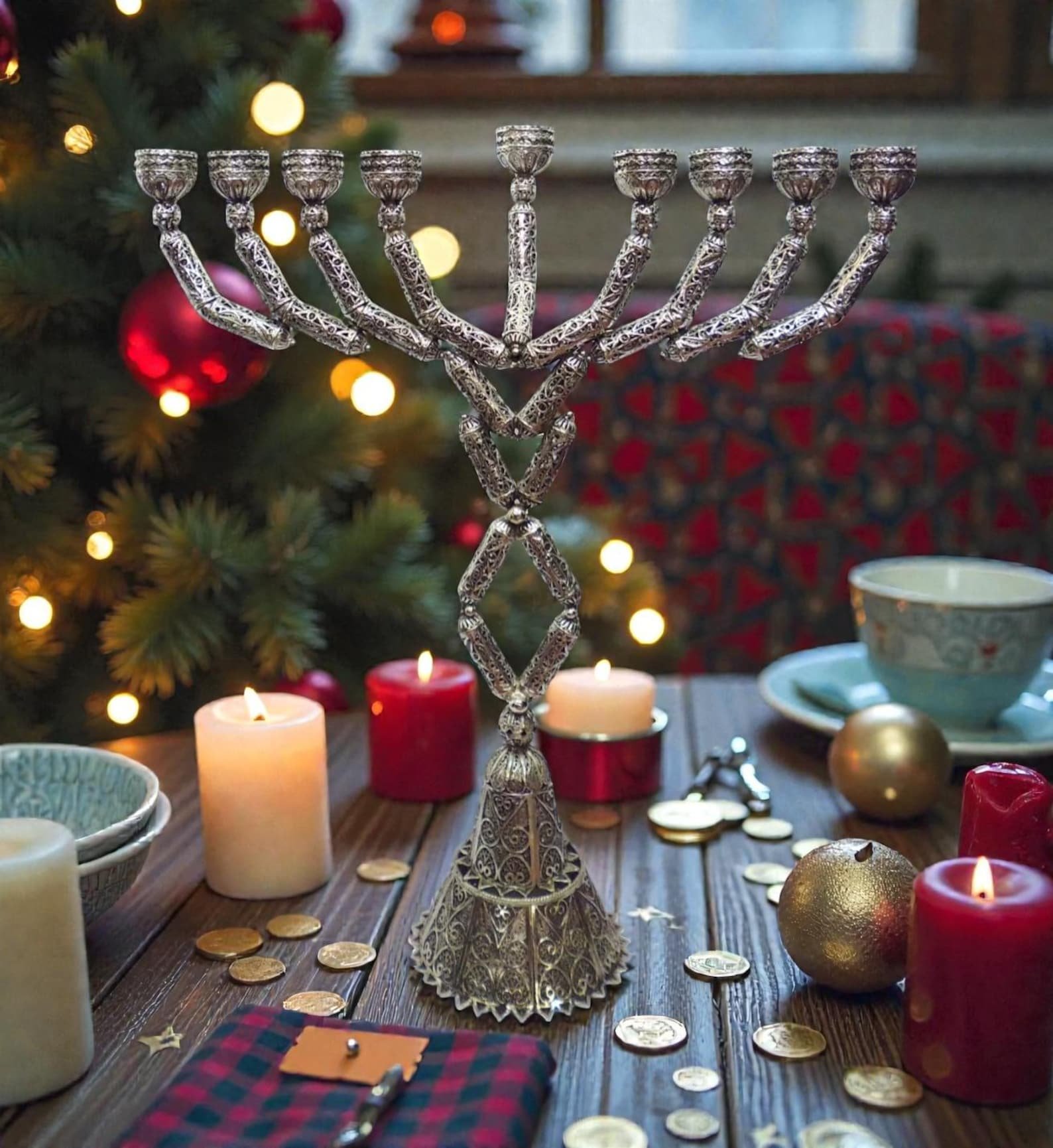 Sterling Silver Yemenite Filigree Big Menorah Handcrafted Judaica - Image 6