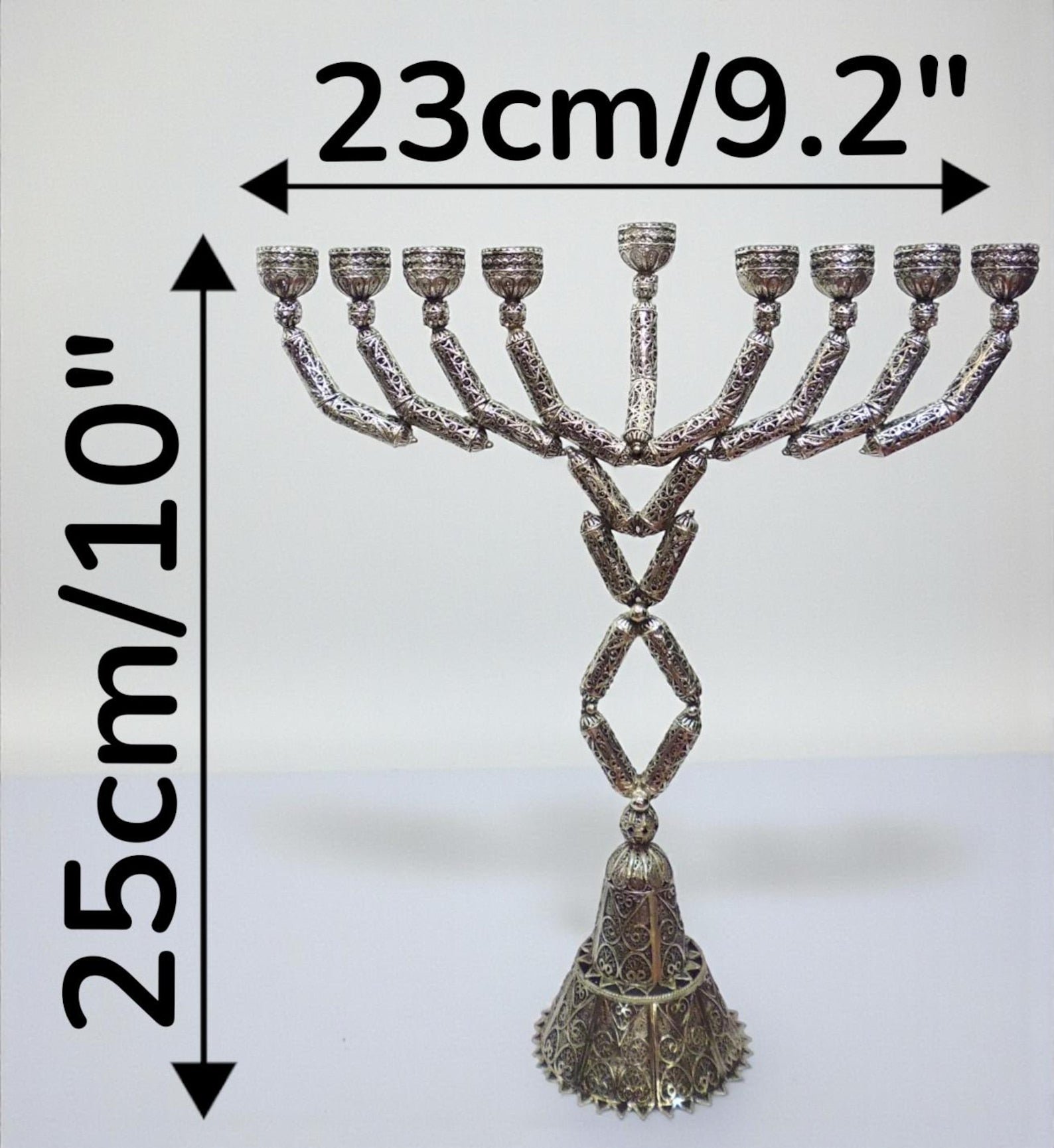 Sterling Silver Yemenite Filigree Big Menorah Handcrafted Judaica - Image 3