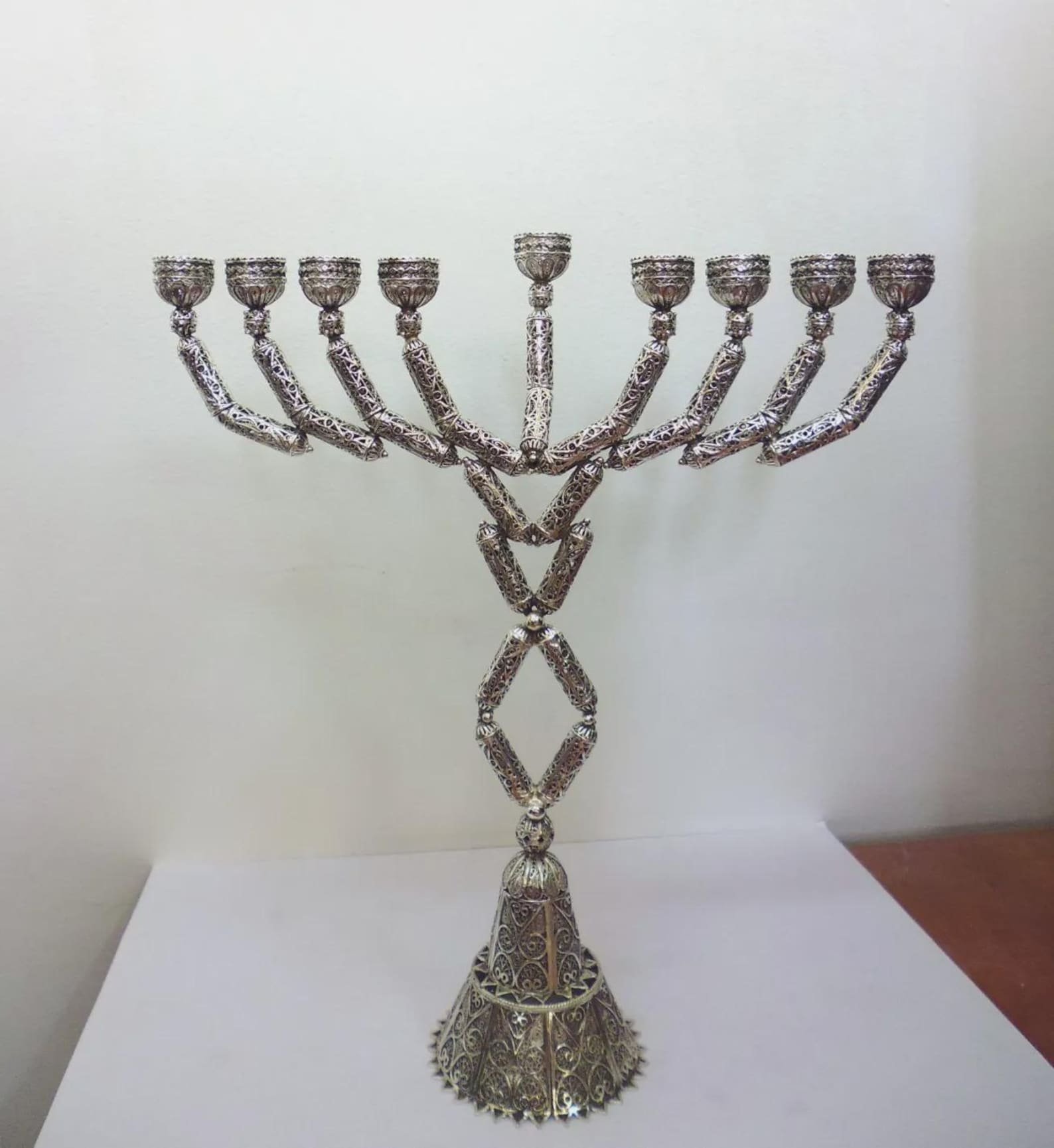 Sterling Silver Yemenite Filigree Big Menorah Handcrafted Judaica - Image 4