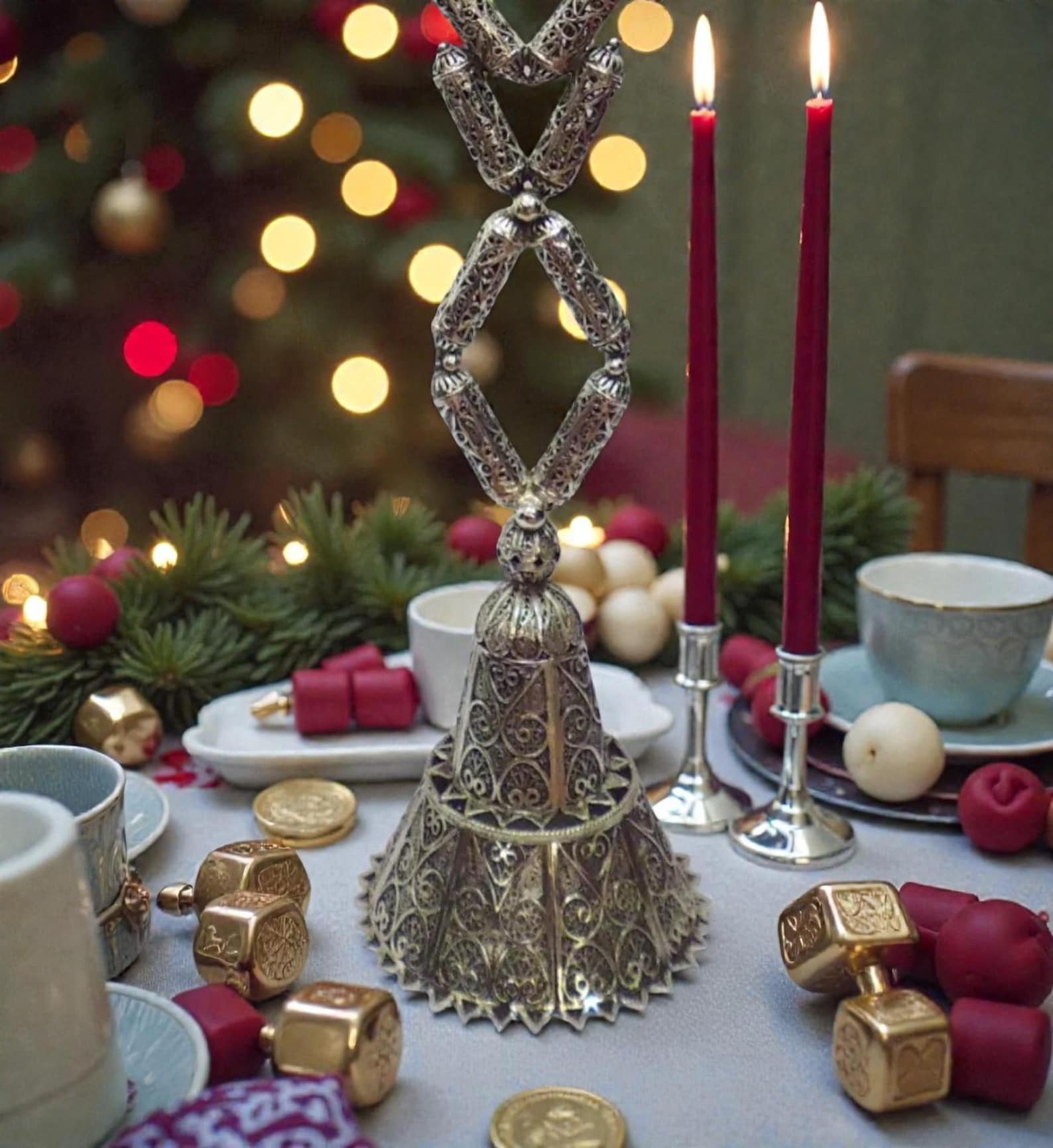 Sterling Silver Yemenite Filigree Big Menorah Handcrafted Judaica - Image 2