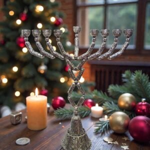 Sterling Silver Yemenite Filigree Big Menorah Handcrafted Judaica
