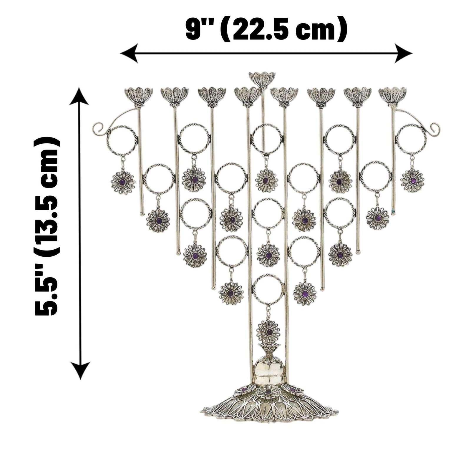 Big Yemenite Filigree Menorah with Crystals - Image 4