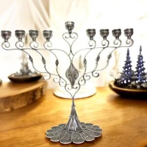 Sterling Silver Hanukkah Menorah Yemenite Filigree Art